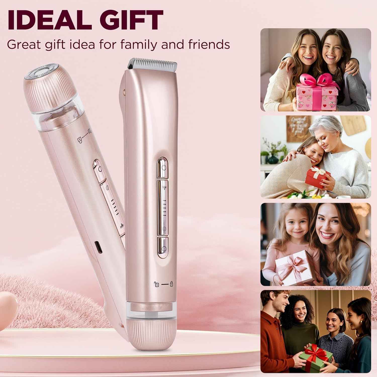 MINYUGUT 2 in 1 Dual Head Bikini Trimmer for Women, Women Electric Shaver IPX7 Waterproof Wet & Dry Use Body Hair Trimmer and Facial Hair Remover Cordless Body Shaver for Bikini Underarm Leg Arm Face