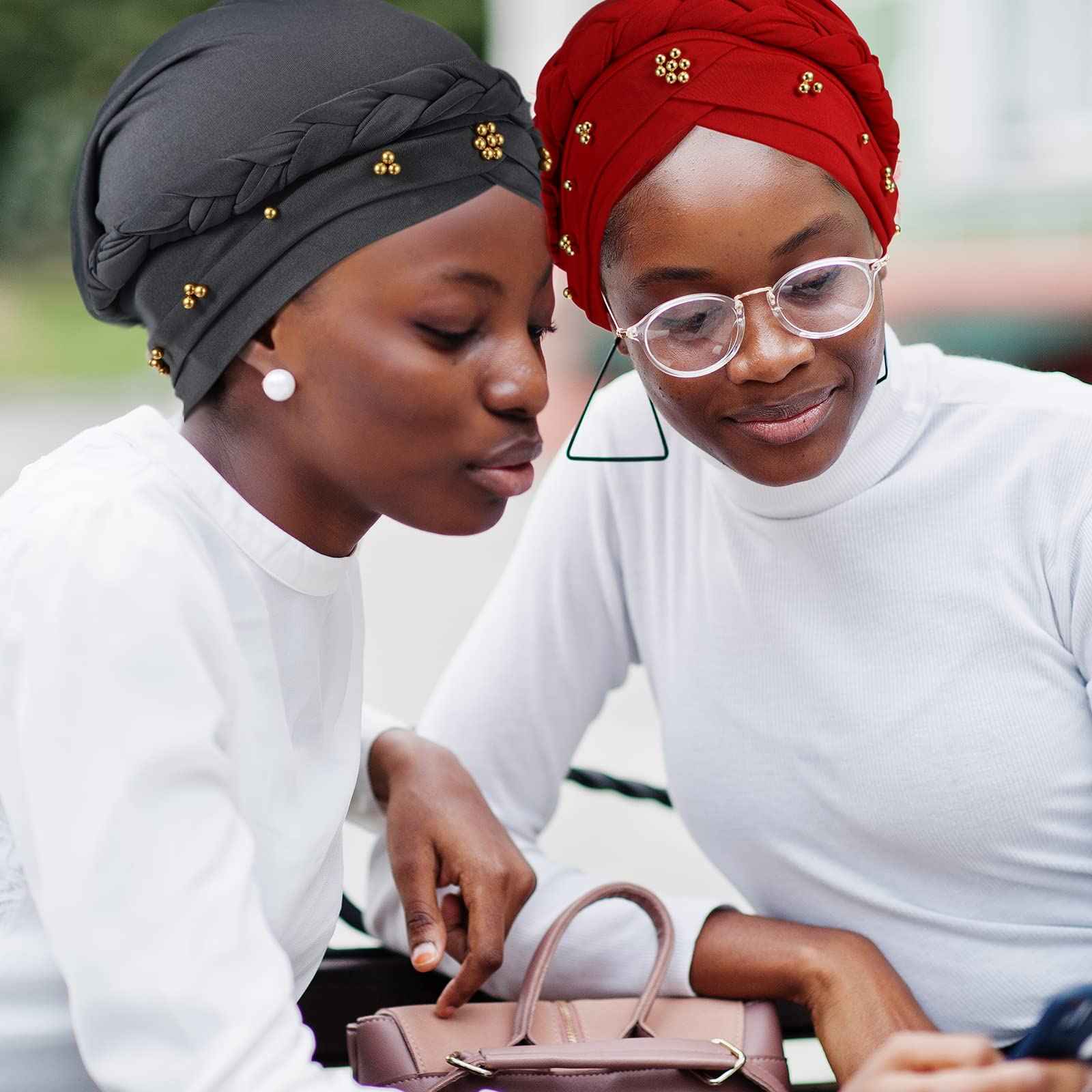 SATINIOR 9 Pcs Women Turban Braid Headscarf Braid Turban Wrap Pre Tied Twisted Hair Covered Hat Beanie Beaded Headband Headwear One Size Multicolor Cap(Fresh)