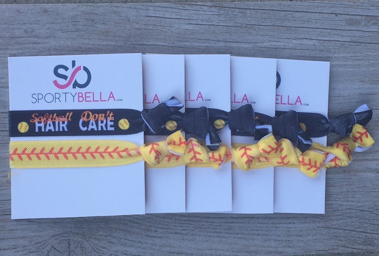 Softball Hair Accessories, Set of 5 Girls Softball Hair Don’t Care Hair Ties, Softball Team Gifts, Exchange Gifts or Softball Party Favors