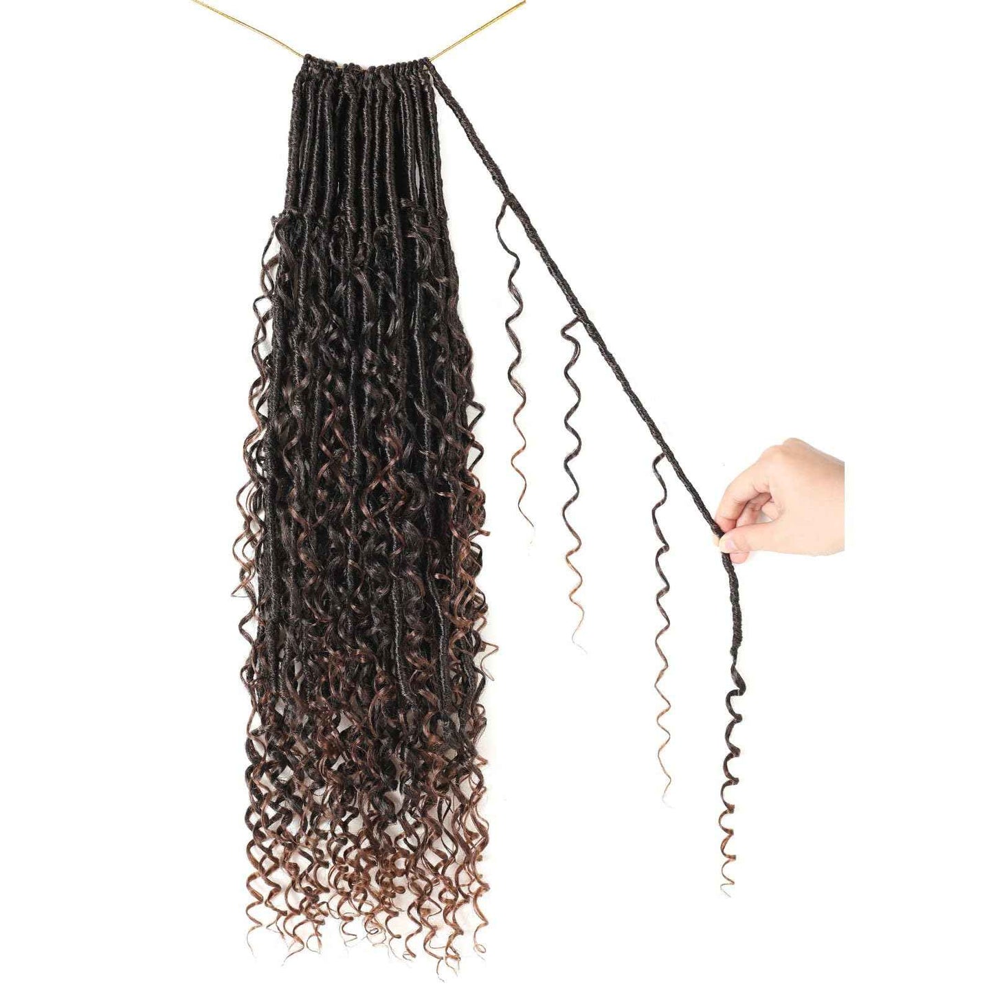 9 packs Boho Faux Locs Crochet Hair, 24 Inch, Ombre Medium Dark Brown Pre Looped Goddess Soft Locs Crochet Hair with Curly Ends, Bohemian River Locs for Black Women(T1B/30#, 24 Inch)