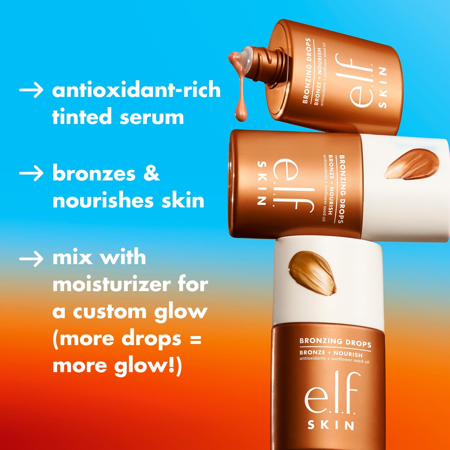 e.l.f. SKIN Bronzing Drops, Liquid Bronzer For Face & Skin, Creates A Sun-Kissed Glow, Infused With Vitamin E, Vegan & Cruelty-Free, Pure Gold