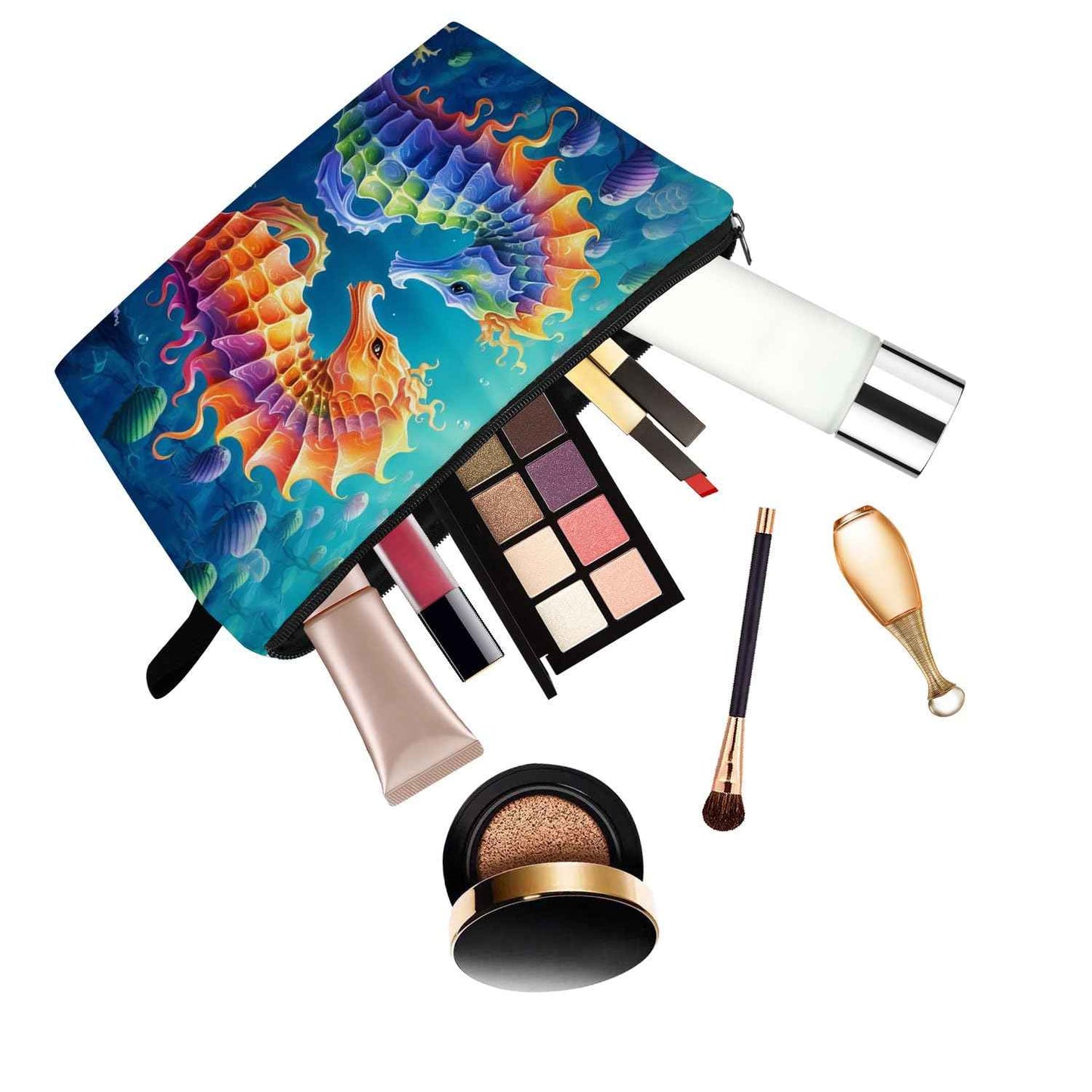 YULUENZE Seahorse Presents Seahorse Makeup Bag Cute Small Organizer Bag with Zipper Seahorse Print Cosmetic Bag Birthday Presents for Seahorse Lovers Women Friends