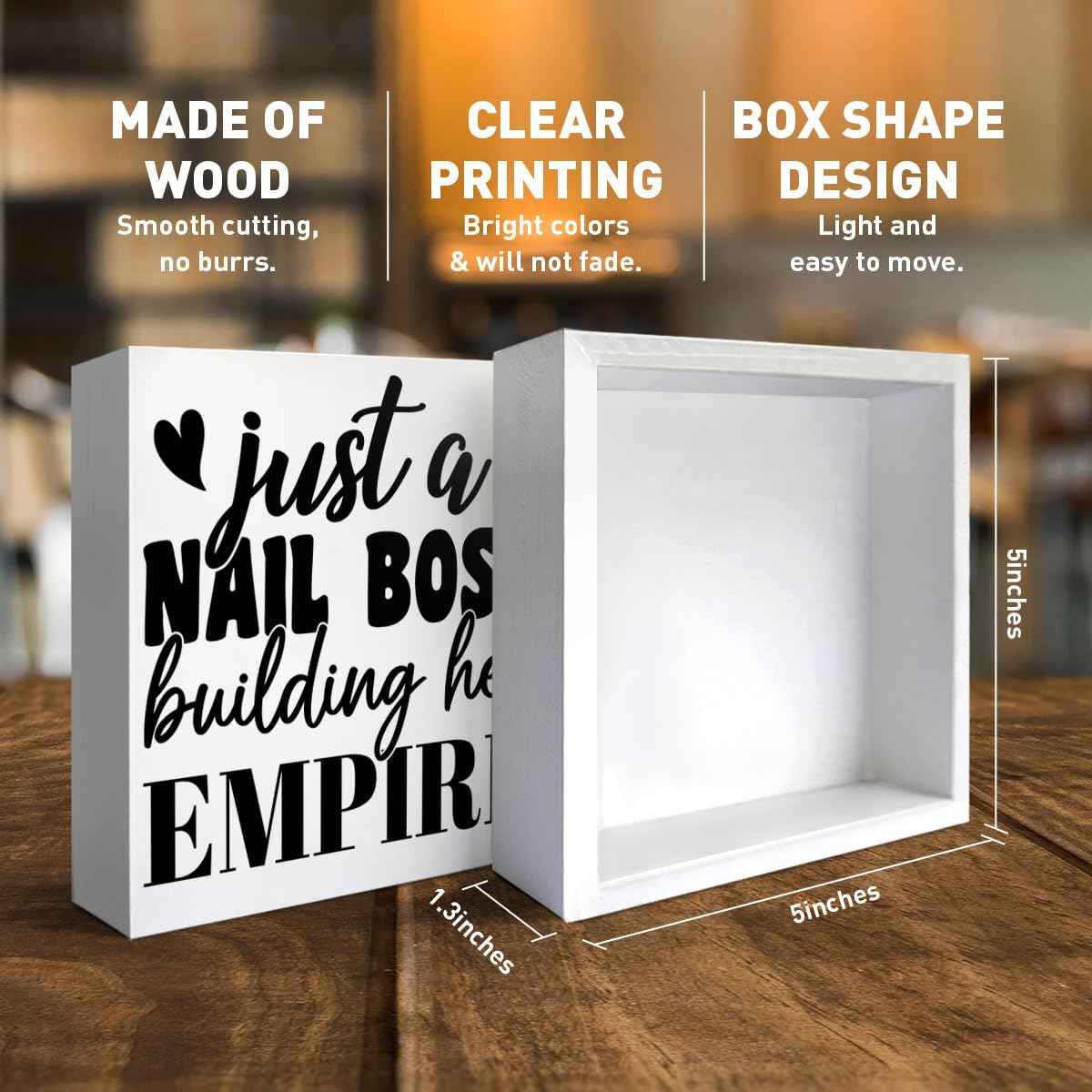 Nail Tech Gifts for Women, Nail Artist Technician Manicurist Christmas Birthday Gift Nail Salon Room Desk Decor, Just a Nail Boss Building Her Empire, Wooden Box Sign