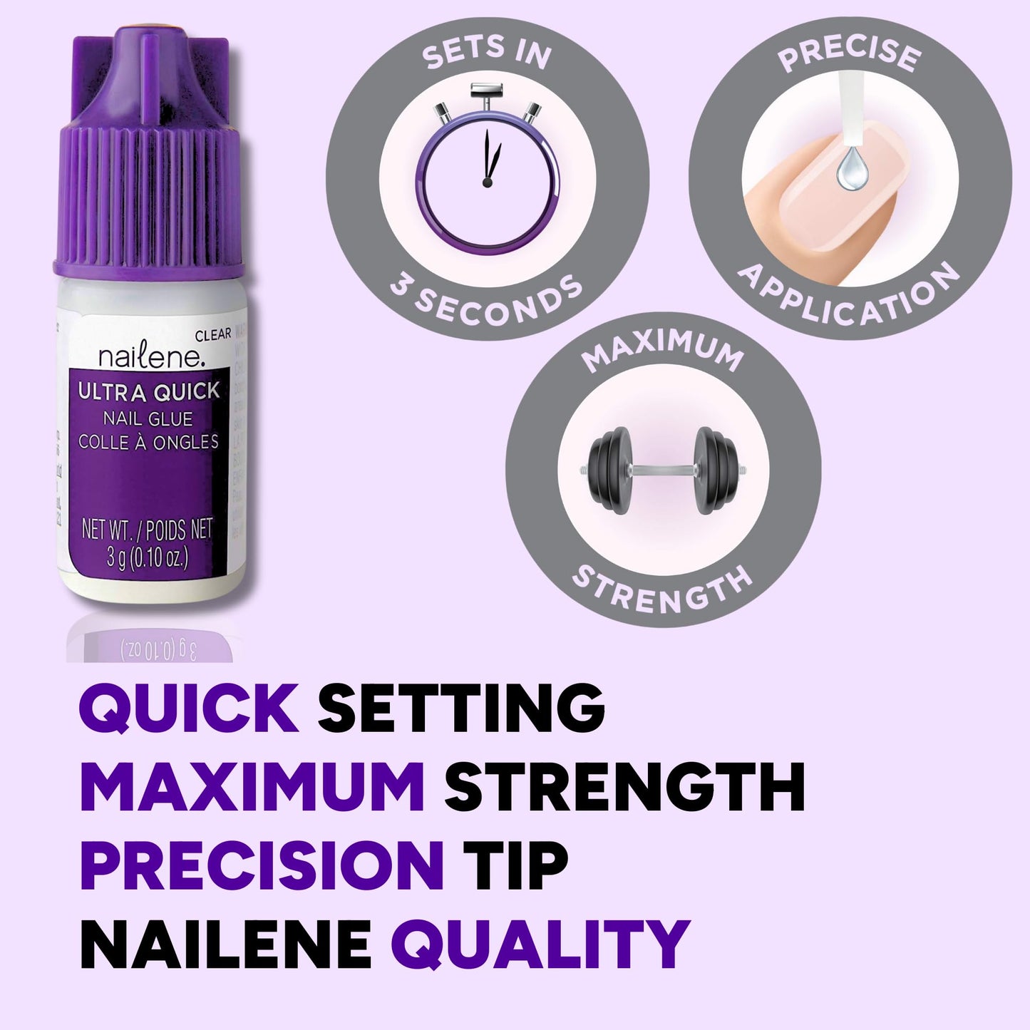 Nailene Ultra Quick Nail Glue - Durable, Easy to Apply False Nail Glue – Repairs Natural Nails – Quick-Drying Nail Adhesive Lasts Up to 7 Days - 3 g/0.10 oz - 3 Pack