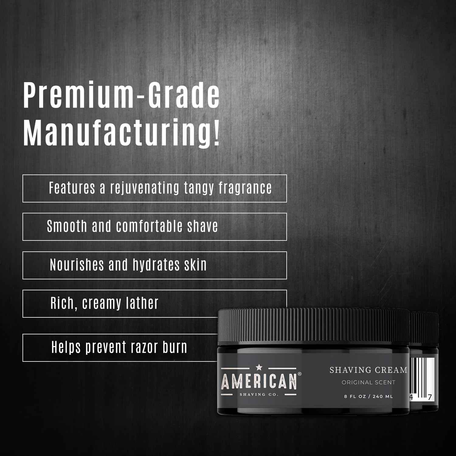 American Shaving Co. Original Scent Shaving Cream For Men 8 Oz, Made in USA, Easy Application, Quality Potent Ingredients, Non-GMO, GMP Certified, Cruelty-Free Products