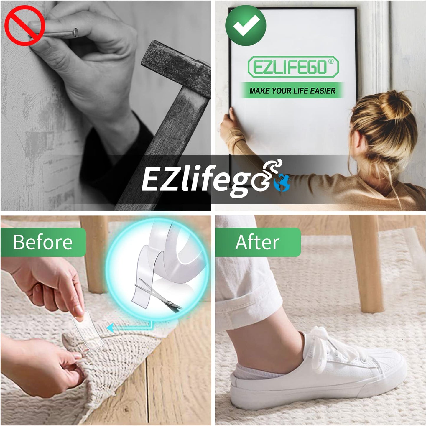 EZlifego Double Sided Tape Heavy Duty(Extra Large 16.5FT), Nano Adhesive Mounting Tape Wall Decor,Sticky Picture Hanging Adhesive Strips Poster Tape