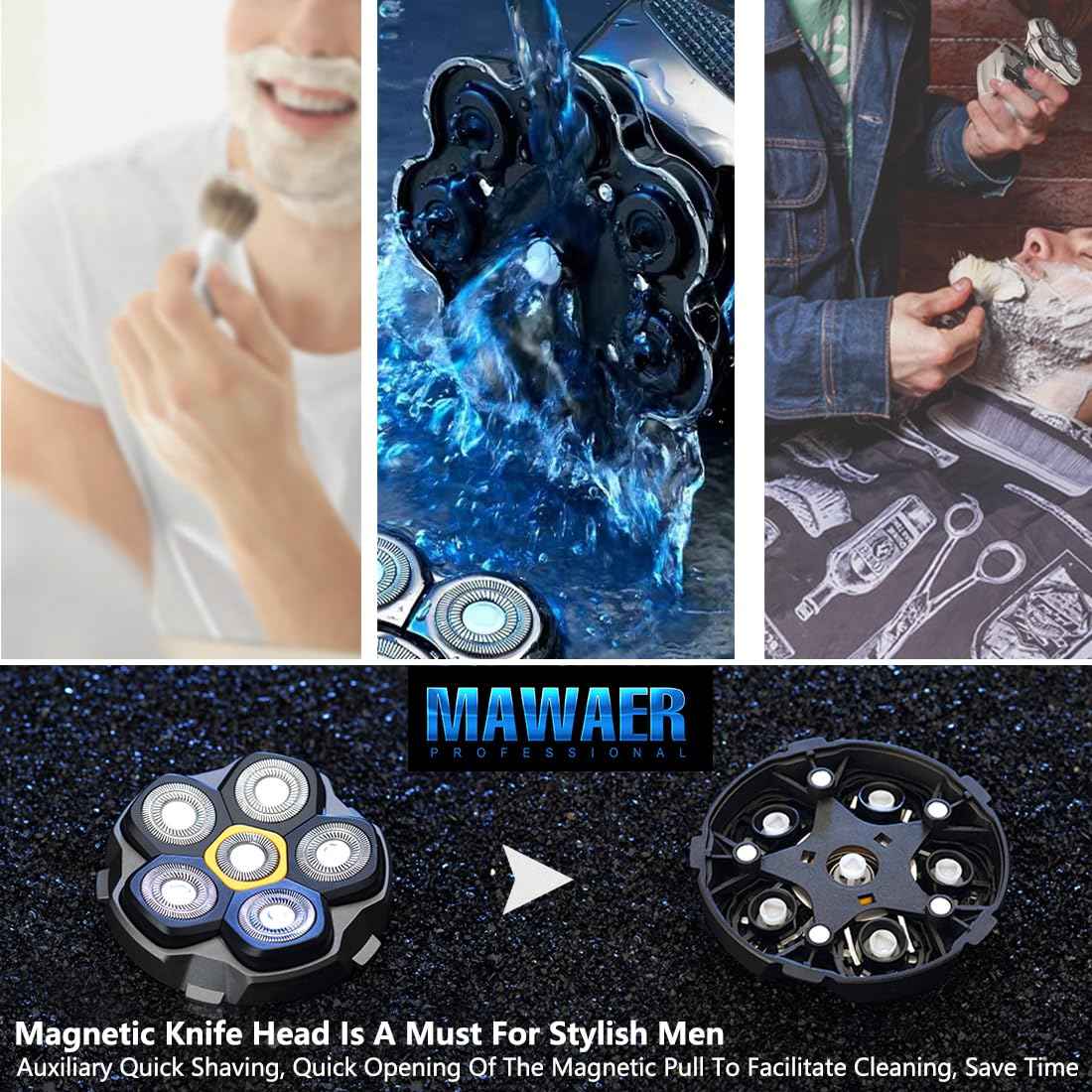 2 pcs Half of the 6 Blade Magnetic Replacement Shaving Head， Head shaver replacement heads