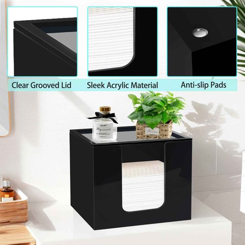 Beitiny Disposable Face Towel Holder, Acrylic Facial Towels Storage Box Organizer Container for Clean Towels XL, Black Bathroom Organization Home Decor
