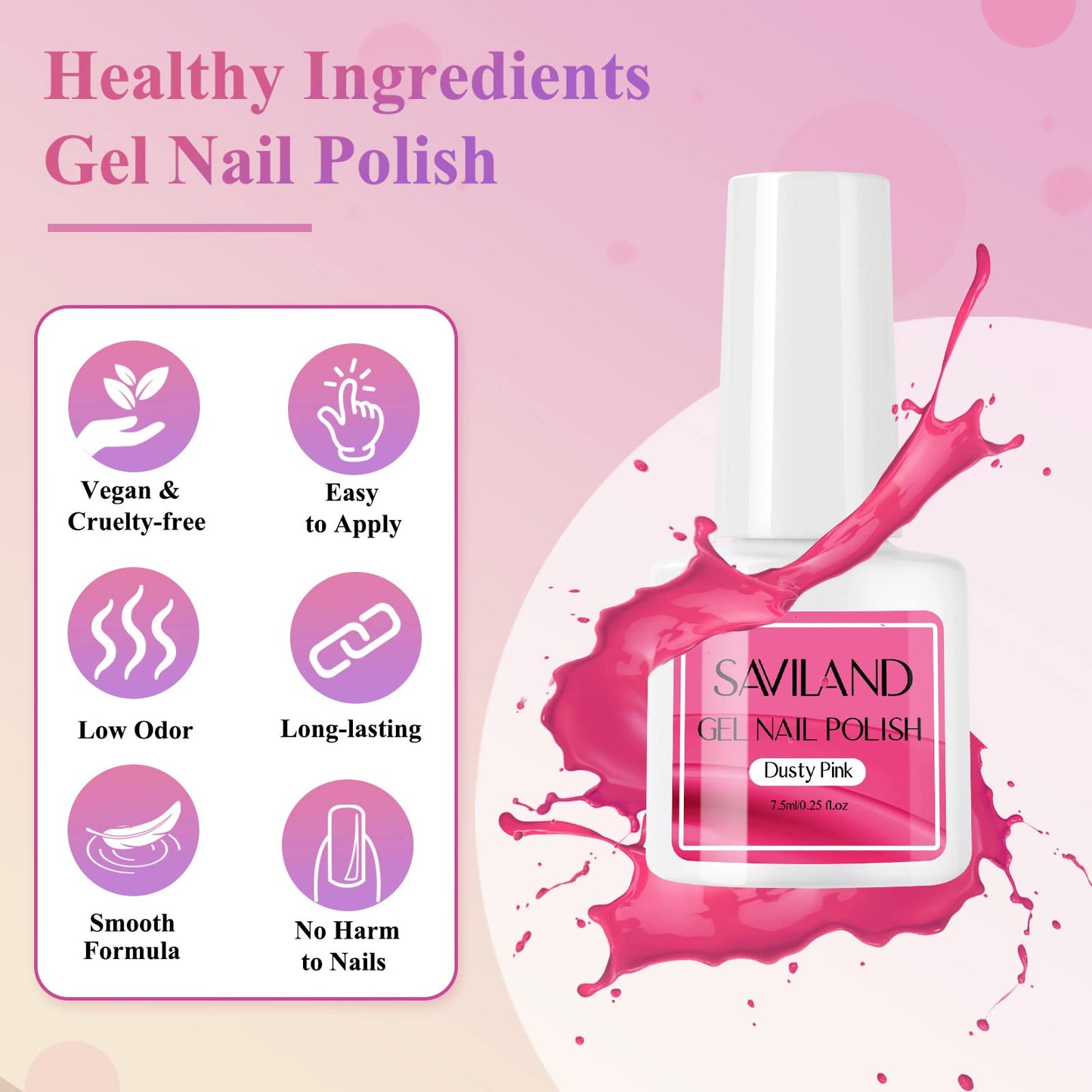 SAVILAND Gel Nail Polish Kit 42PCS -32 Colors Fall Neon Pink Jelly Gel Polish Set with Foundation Glossy & Matte Gel and PH Bond Nail Brush Soak-off U V Nail Gel Manicure Kit for Salon Women