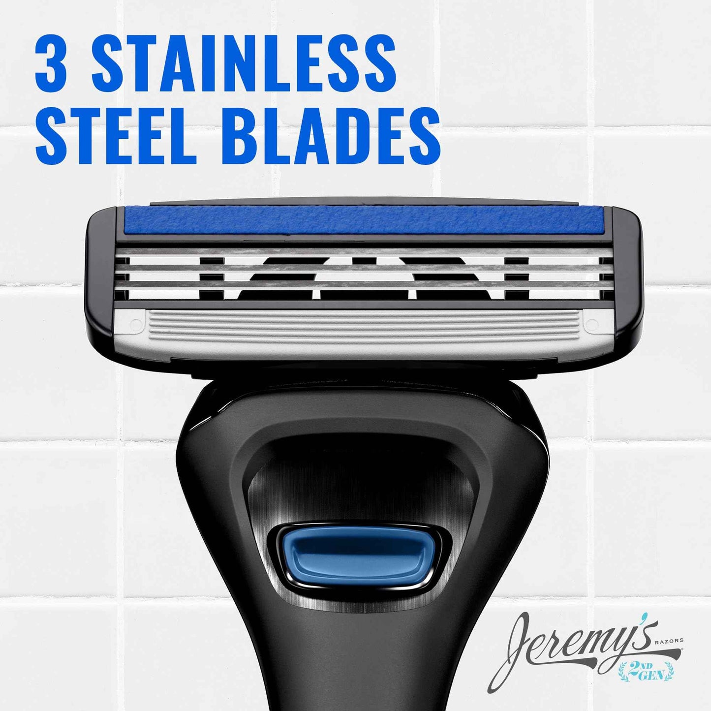 Jeremy's Razors for Men - Sprint 3 Razor Blade Refills - 8 Cartridges (Fits All 2nd Gen Jeremy's Razor Handles) - Stainless Steel, Lubricating Strip, Easy Rinse Design - Men's Shaving Blades Refill