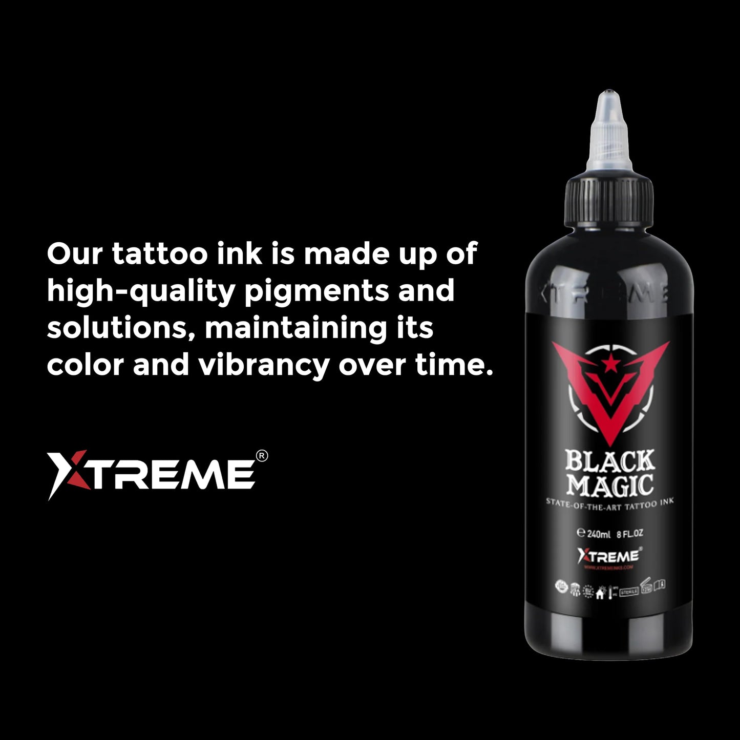 Xtreme Tattoo Ink, Versatile Medium Viscosity for Precision Tattooing, Rich Hue, Quick Healing, Acrylic-Free, Water Based and Premium Quality, Ready-to-Use Tattoo Ink (Extra Black, 4 oz)