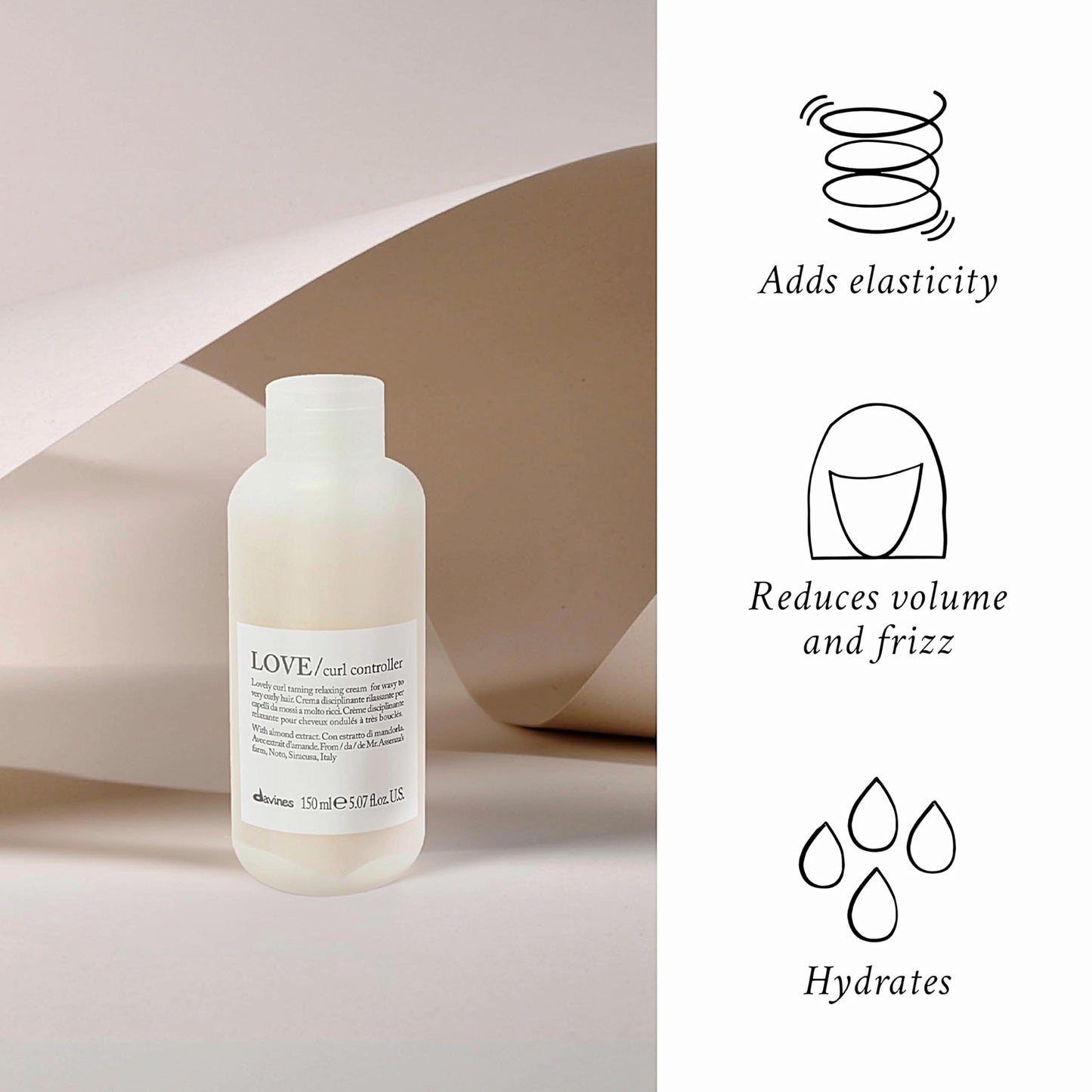 Davines LOVE Curl Controller, Taming And Relaxing Cream For Very Curly And Wavy Hair, Anti-Frizz Curl Defining Formula, 5.07 Fl Oz