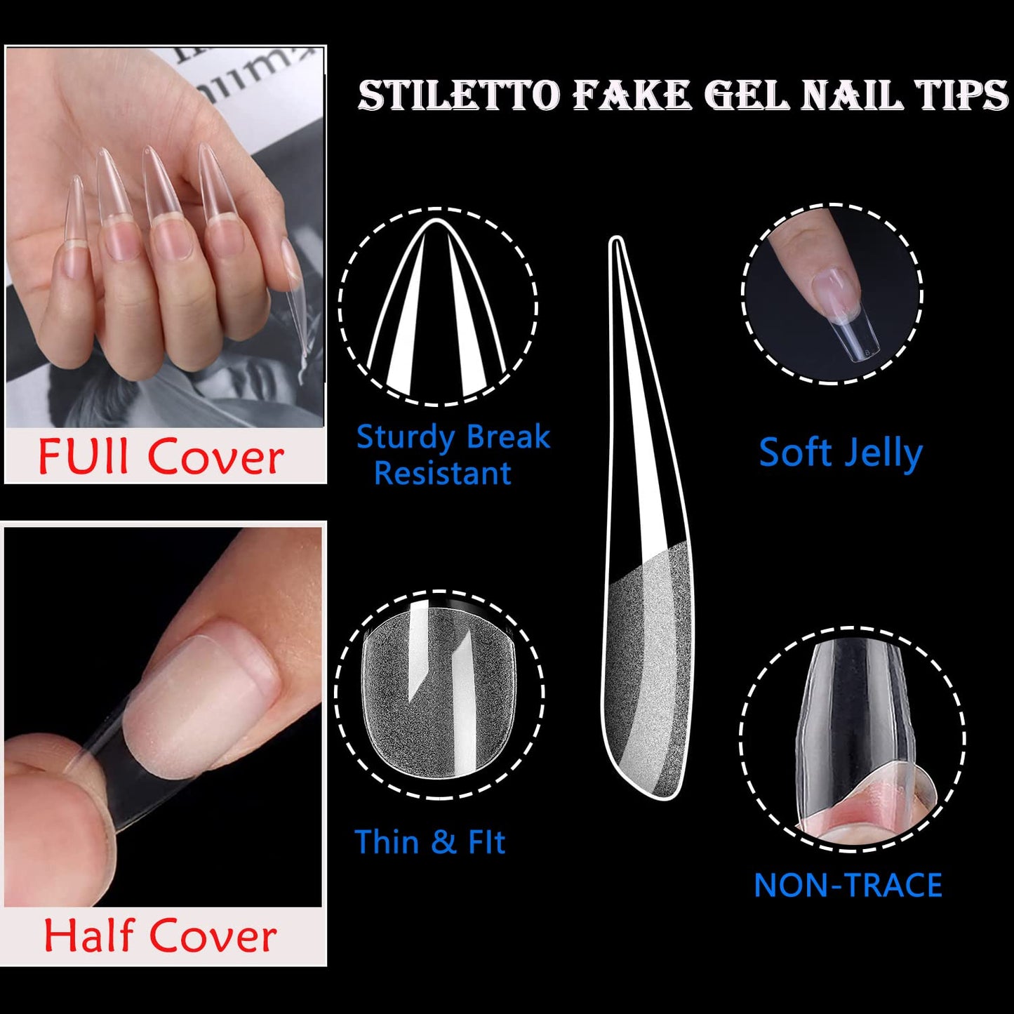 Stiletto Nail Tips,120pcs Stiletto Soft Gel x Fake Nail Tips Press on Nails Pre-shape Stiletto Nails Tips for Full Cover Acrylic Stiletto Nails French False Nails,Half Matte Fake Gelly Tips,12 Sizes