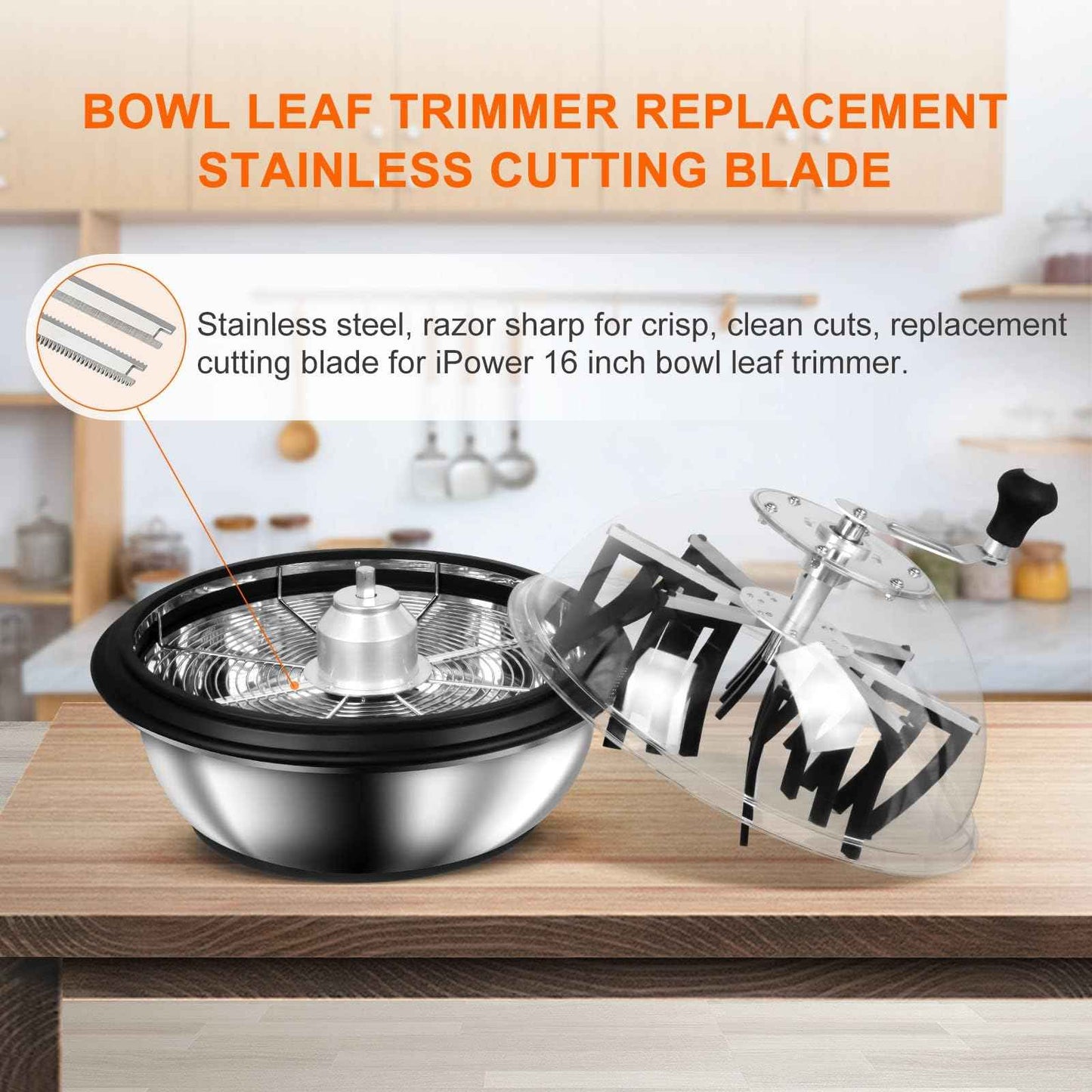Simple Deluxe 4-Pack 16 inch Bowl Leaf Trimmer Blades Replacement Stainless Spin Clean Cut Include 2 Serrated 2 Straight Blades, Actual Length 13.4 Inches