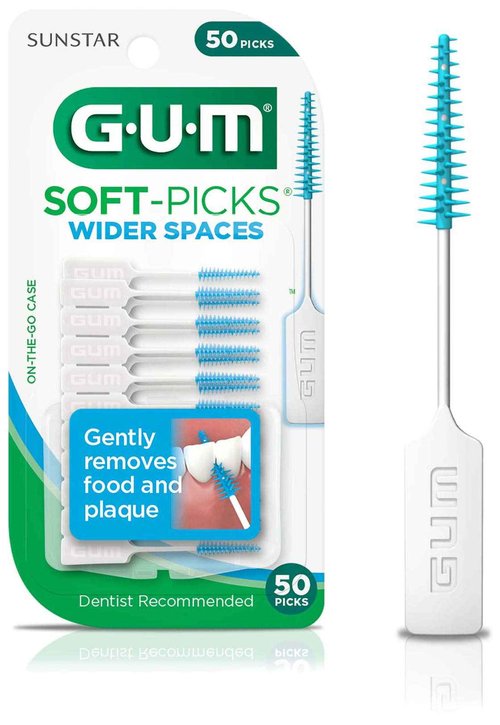 GUM Soft-Picks Wider Space, Easy to Use Dental Picks for Teeth Cleaning and Gum Health, with Convenient Carry Case, Dentist Recommended Dental Floss Picks, 50ct (6pk)