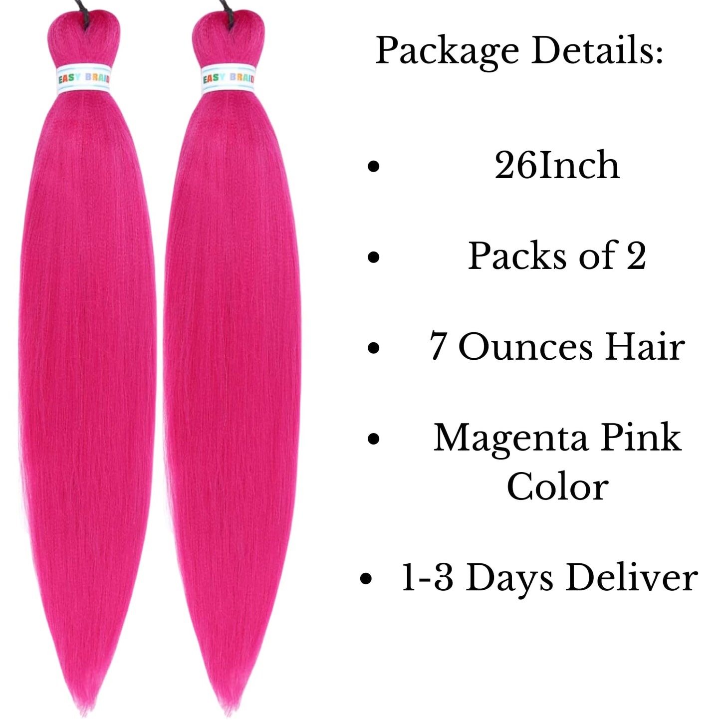 Leticia Magenta Pink Pre streched Braiding Hair Easy to Use Pre feathered Braiding Hair