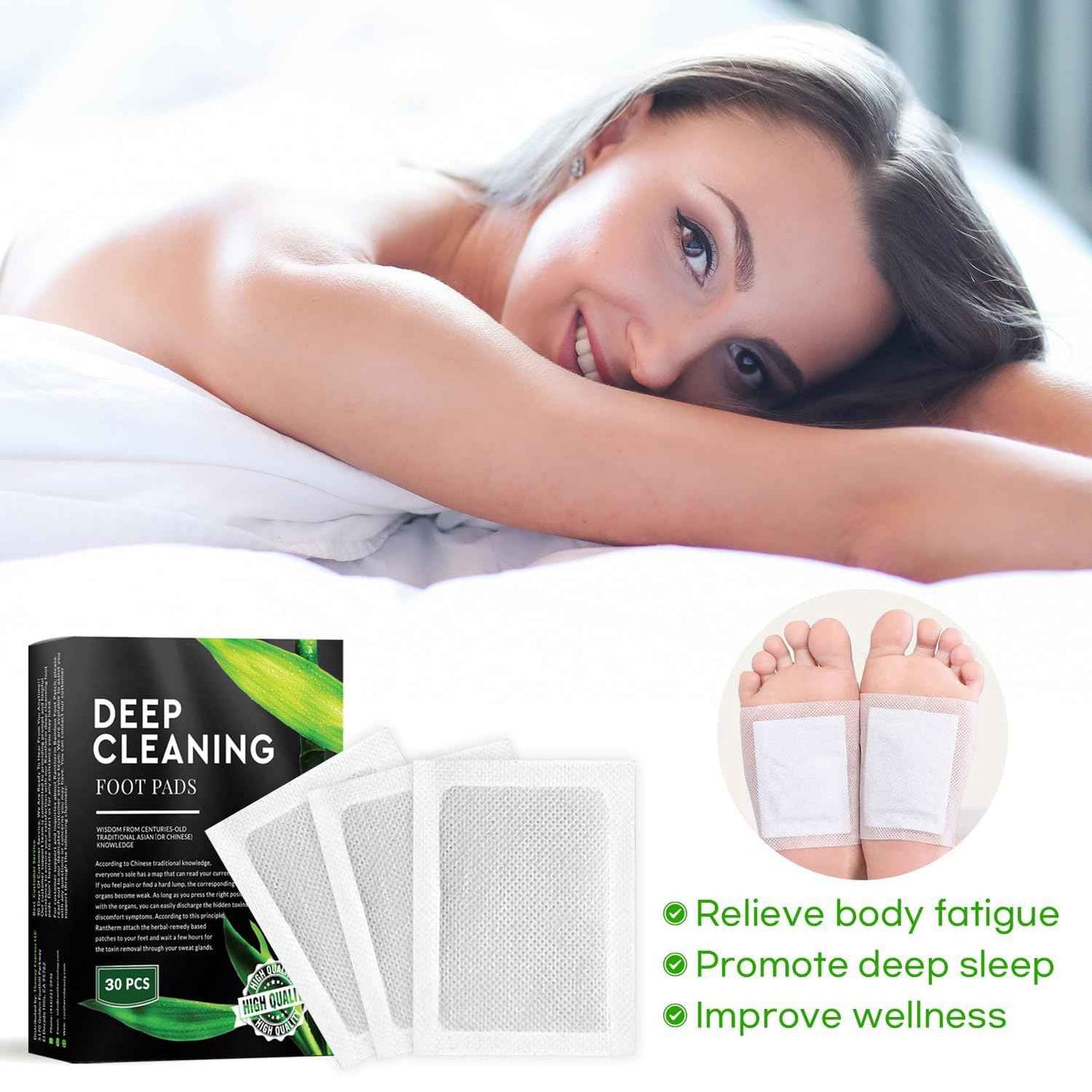 Rantherm Deep Cleansing Foot Pads: Bamboo Wood Ginger Foot Patches for Promoting Daily Relaxation and Sleeping 30 Packs
