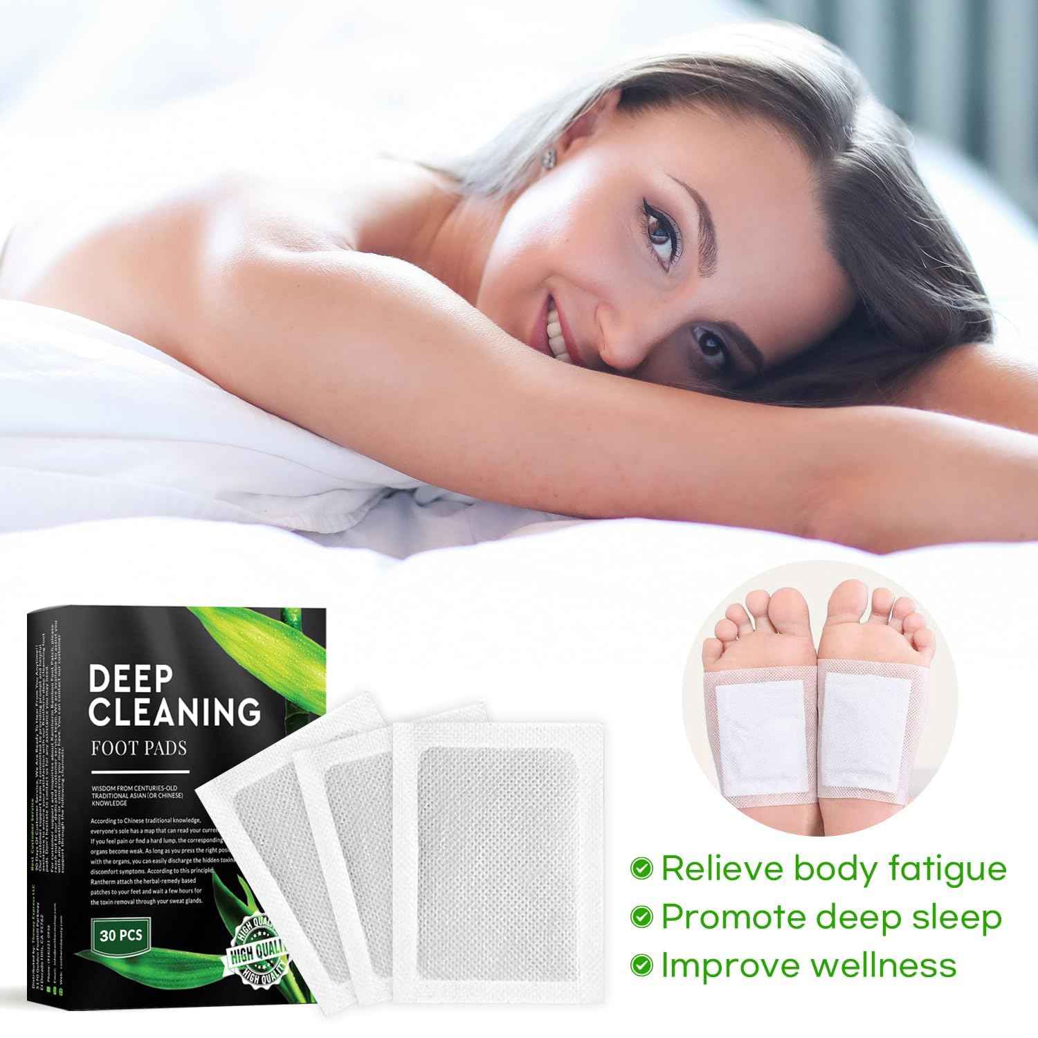 Rantherm Deep Cleansing Foot Pads: Bamboo Wood Ginger Foot Patches for Promoting Daily Relaxation and Sleeping 30 Packs