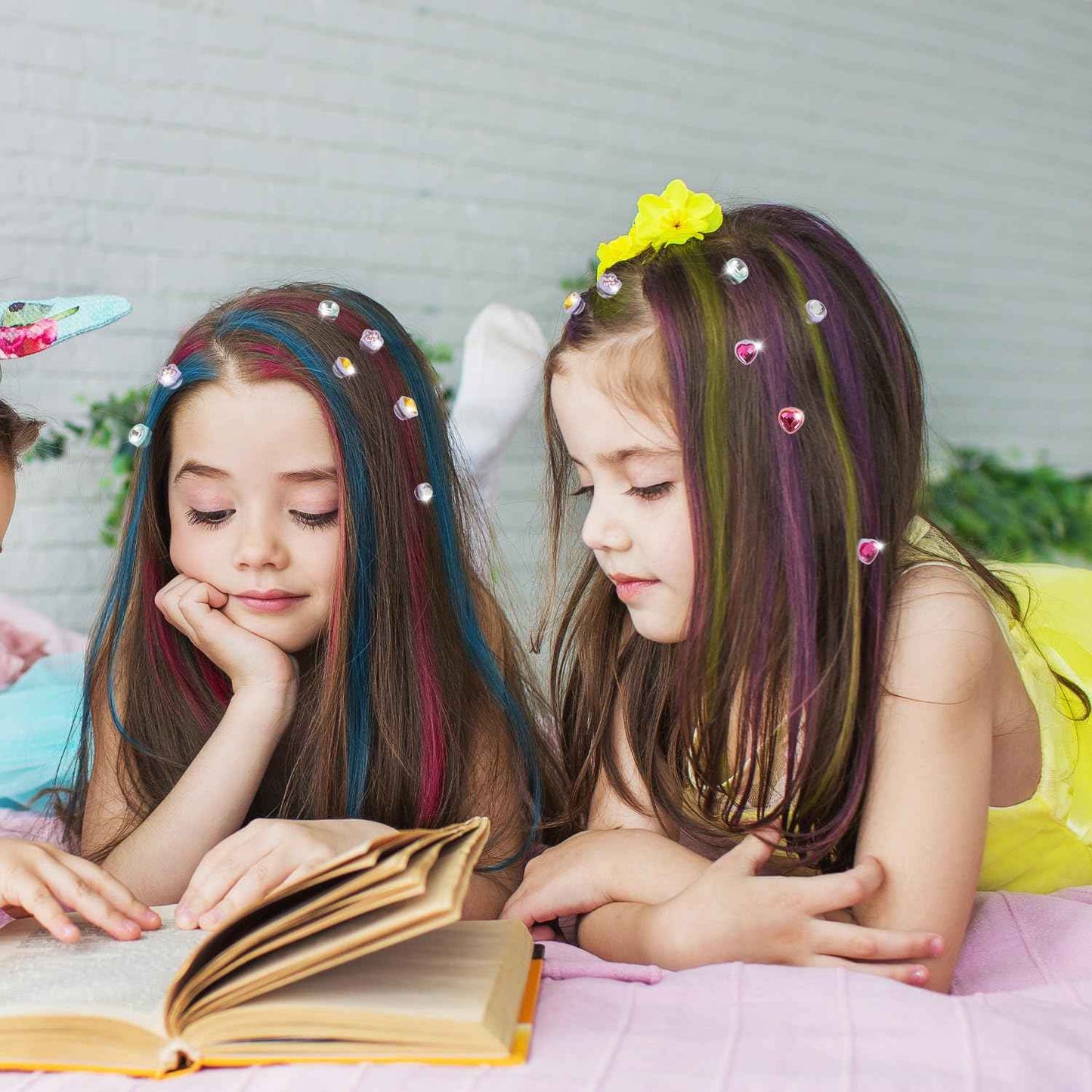 Temporary Hair Chalk with Hair Gem Stamper Kit, Hair Styling Tool with REUSABLE Shining Diamonds, Washable Hair Chalk Hair Color Dye for Girls, Toys Gifts for Girls 3 4 5 6 7-12