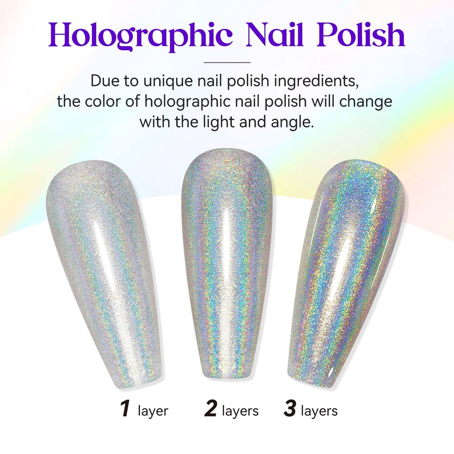 MIZHSE Holographic Nail Polish, Silver Glitter Nail Polish Air Dry Fast, 15 ml 0.5 fl oz High Glossy Shiny Nail Pigment Oil-based Laser Iridescent Nail Polish Chrome Halo Nail Art Salon Manicure Home