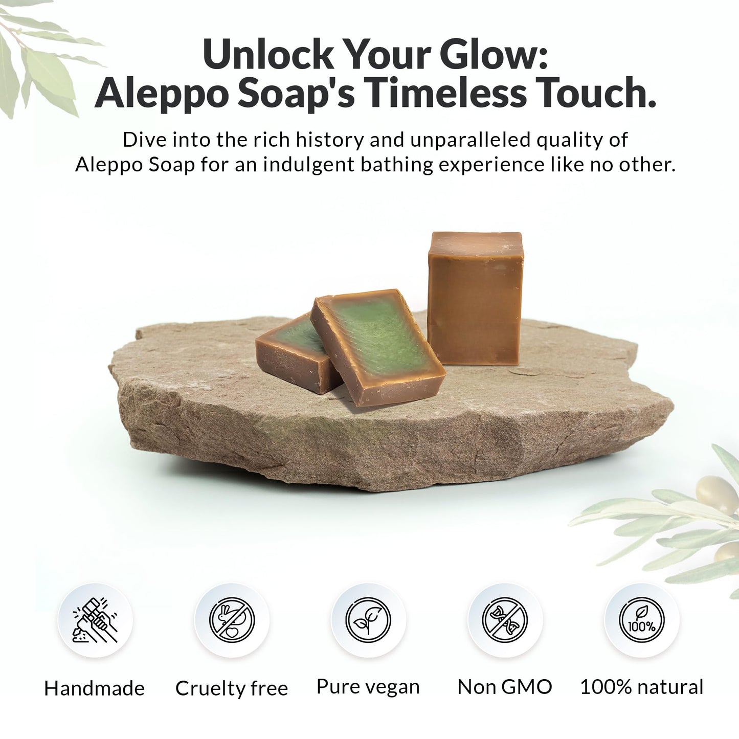 Aleppo Soap Olive Oil with 5% Laurel Oil for Healthy, Radiant Skin - Natural Handmade, Body, Shampoo, and Vegan Formula