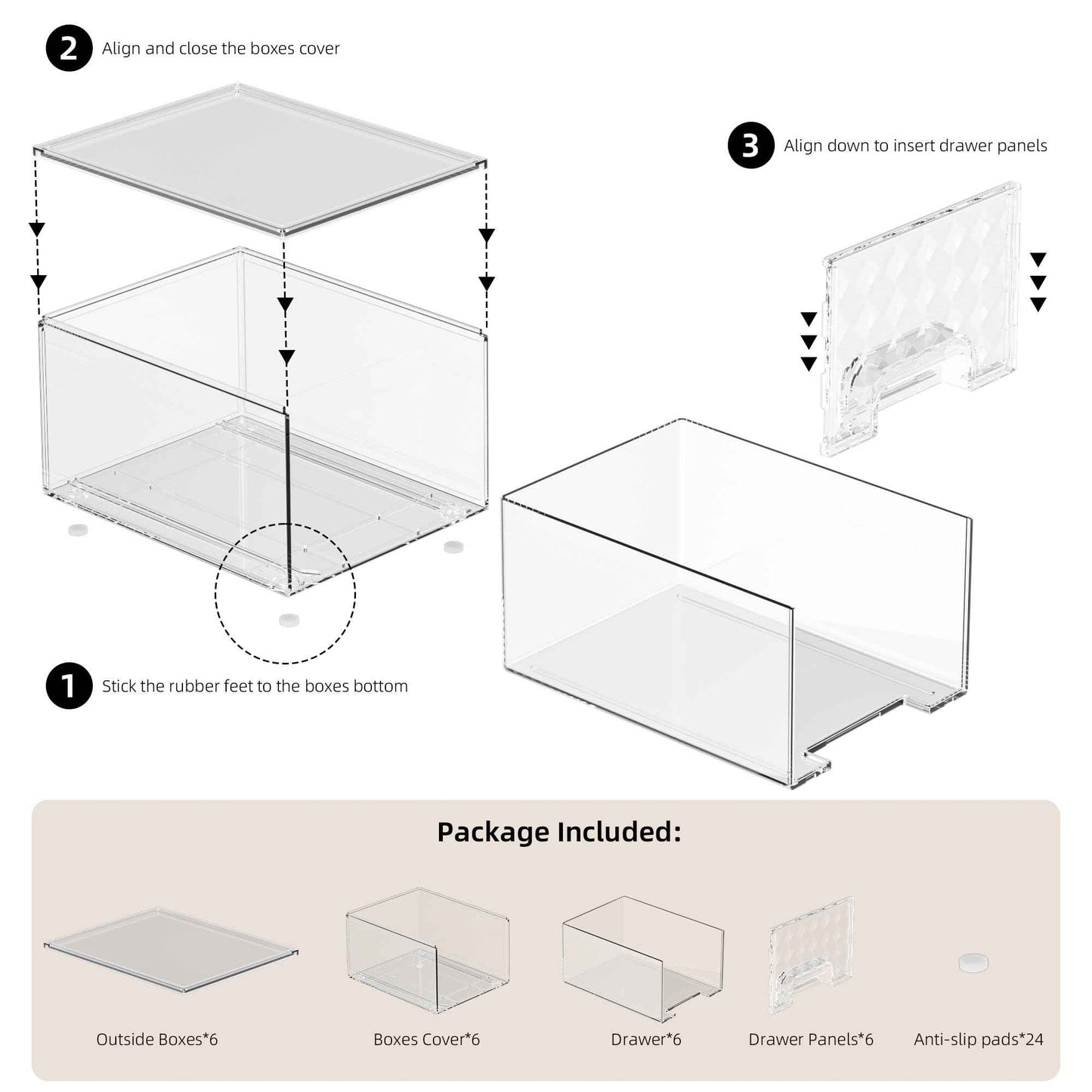 Delamu 6 Pack Stackable Storage Drawers, Makeup Skincare Holder Vanity Storage Organizer, Plastic Drawers For Vanity Desk, Undersink, Kitchen Cabinet, Pantry, Clear, Ideal Christmas Gifts for Girls