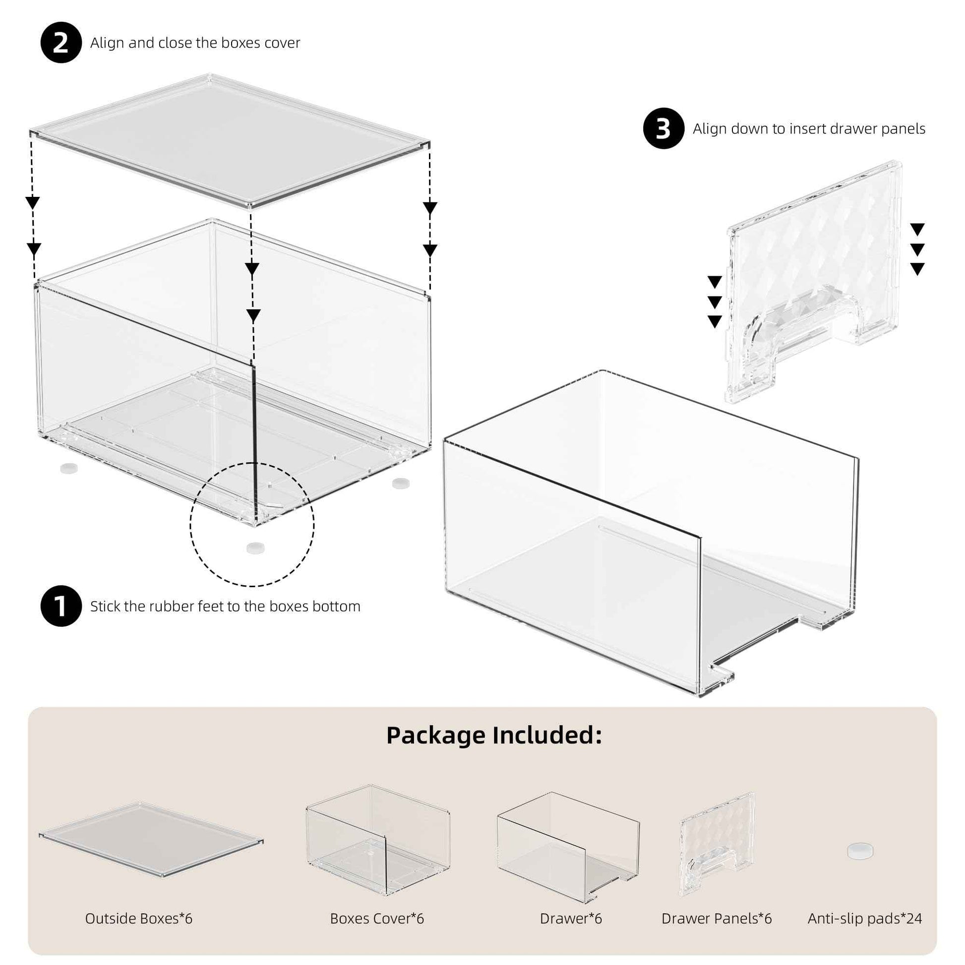 Delamu 6 Pack Stackable Storage Drawers, Makeup Skincare Holder Vanity Storage Organizer, Plastic Drawers For Vanity Desk, Undersink, Kitchen Cabinet, Pantry, Clear, Ideal Christmas Gifts for Girls