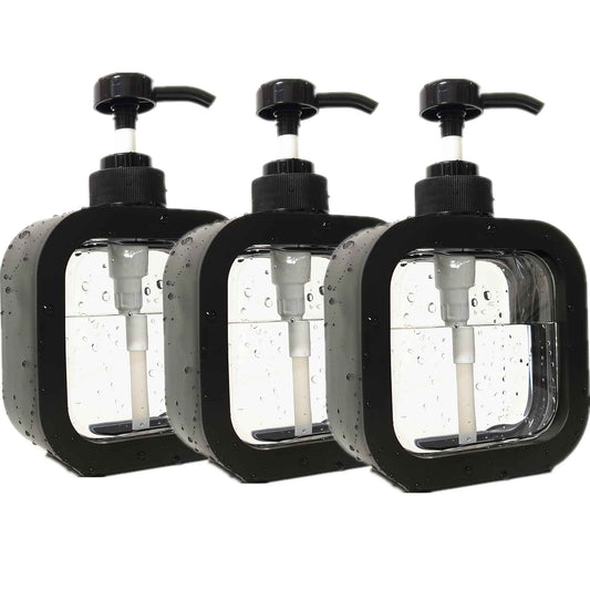 3pcs Hand Soap Dispenser Bathroom, Modern Dish Soap Dispenser for Kitchen Sink, 10oz Plastic Black Soap Dispenser with Pump and Labels