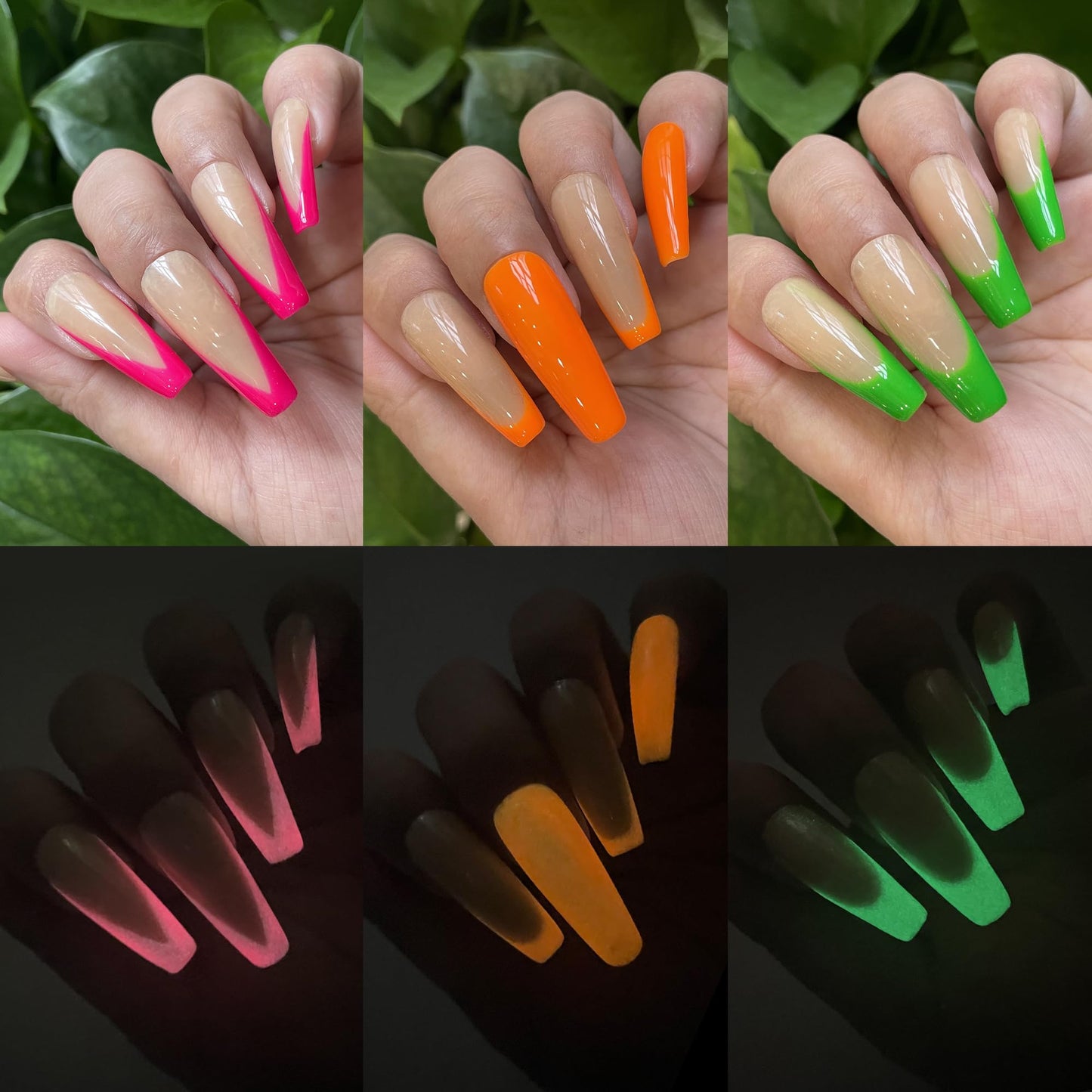 YTD Likomey Glow in the Dark Gel Nail Polish Set,6 Colors with Base and Top Coat Set,Fluorescent Neon White Green Orange Pink Yellow Blue Luminous Salon Home DIY Manicure UV Nail Gel,8 Pcs 7.5 ml