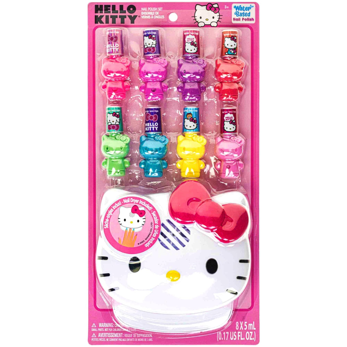 Townley Girl Hello Kitty and Friends 8 Pack Non-Toxic Peel-Off Shimmer and Opaque, Water-Based Safe Nail Polish Set with Nail Dryer for Kids, AA Batteries Not Included, Ages 3 and Up