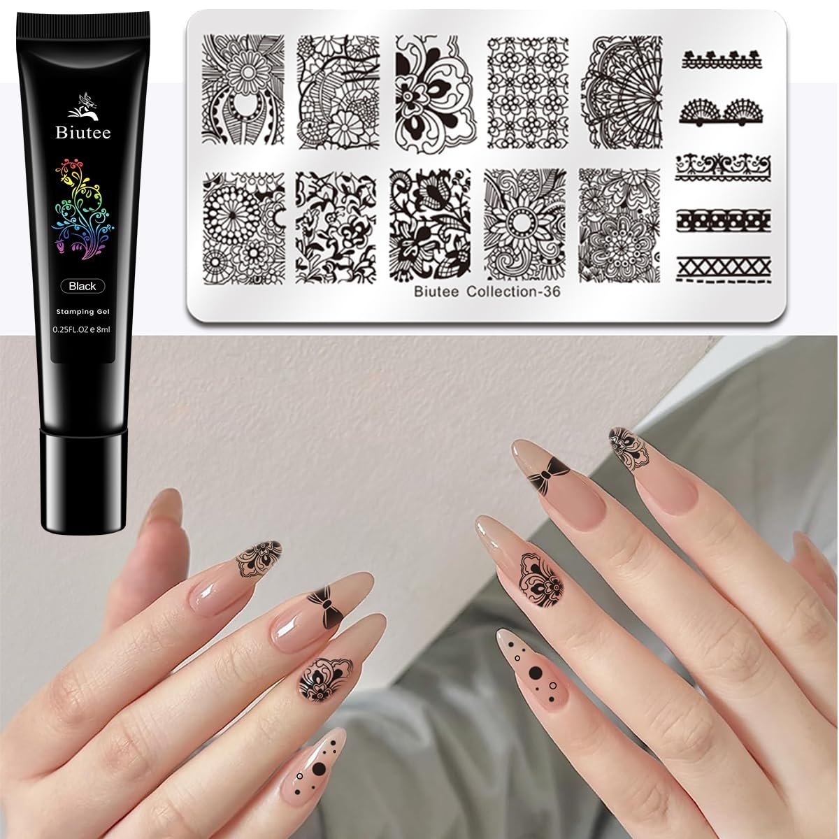 Biutee Nail stamping polish gel Pack of 8 Colors 8ML UV LED Gel Polish for nail stamping plate