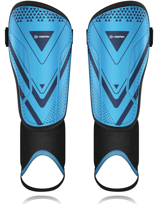 Upgraded Soccer Shin Guards for Kids Youth Adults, CE Certified AirsFish Shin Guard Sleeves Protection Gear for Boys Girls Soccer Games EVA Cushion Reduce Shocks and Injuries (Blue-XXS)