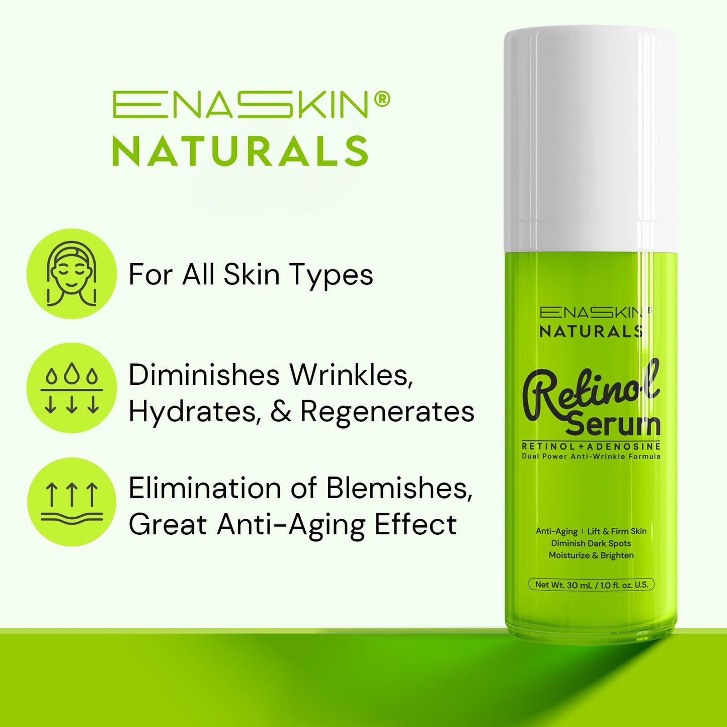 Retinol Anti-Wrinkle Serum for Face: Enaskin Naturals Moisturizing, Smoothing, Brightening Serum Anti-Aging - Dark Spot and Acne Scars Treatment for Face, Makeup Preparation Lifting & Firming Serum