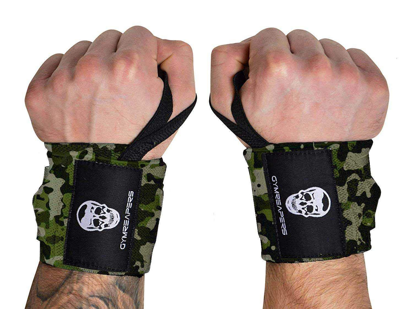 Gymreapers Weightlifting Wrist Wraps (Competition Grade) 18" Professional Quality Wrist Support with Heavy Duty Thumb Loop - Best Wrap for Powerlifting, Strength Training, Bodybuilding(Camo,18")