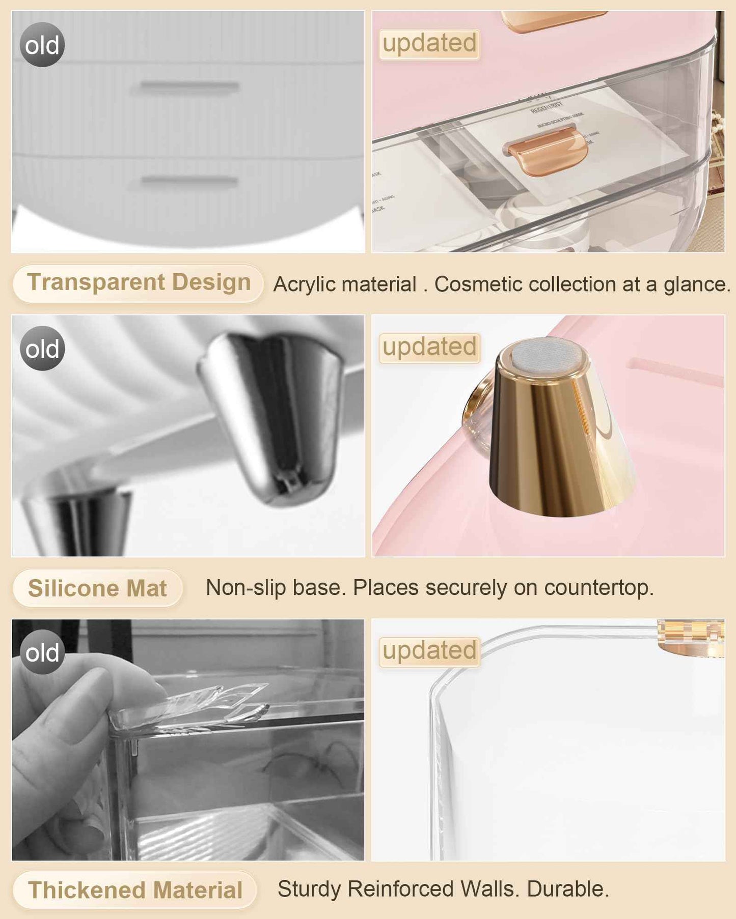 Makeup Organizer Countertop, Skincare Holder Bathroom Counter Organizer, Storage Box Cosmetic Display Cases, Teen Girl Gifts Make up Organizers for Vanity, Dresser (Pink)