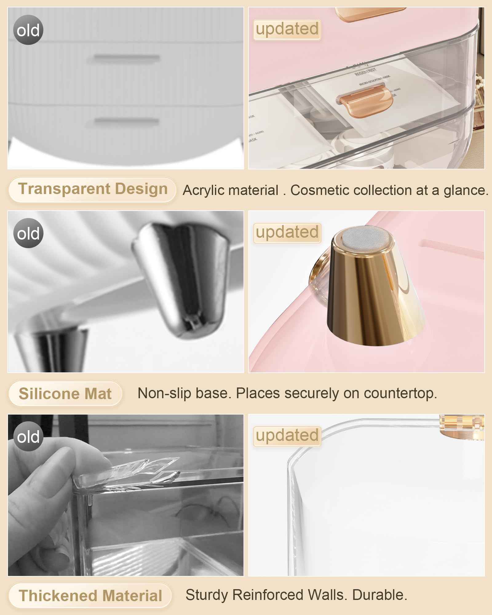 Makeup Organizer Countertop, Skincare Holder Bathroom Counter Organizer, Storage Box Cosmetic Display Cases, Teen Girl Gifts Make up Organizers for Vanity, Dresser (Pink)