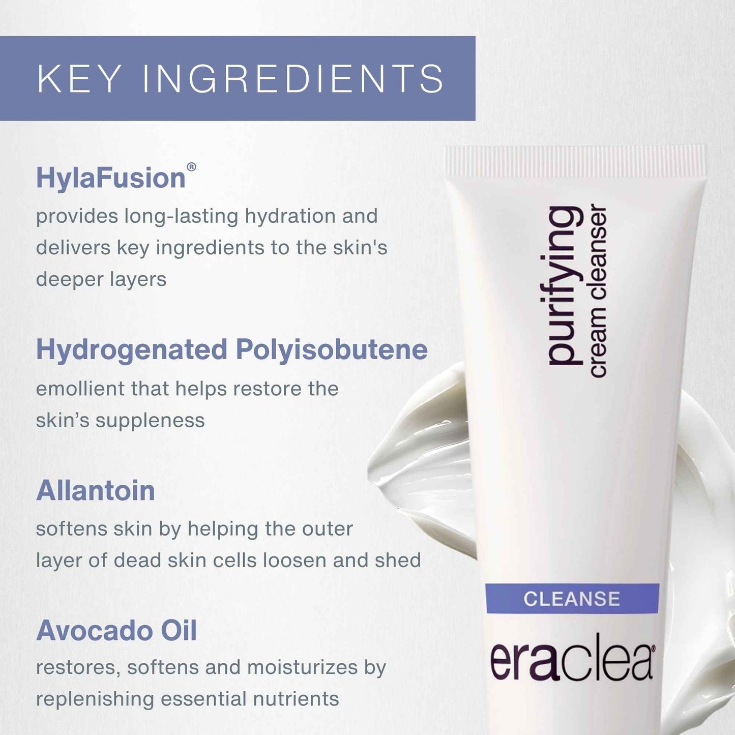 eraclea Purifying Cream Cleanser, Gentle Daily Cleanser with Hyaluronic Acid, Hydrating Face Moisturizer for Dry Skin, Soothing Face Wash Removes Impurities, Oil, and Makeup for Radiant Skin (4 fl oz)