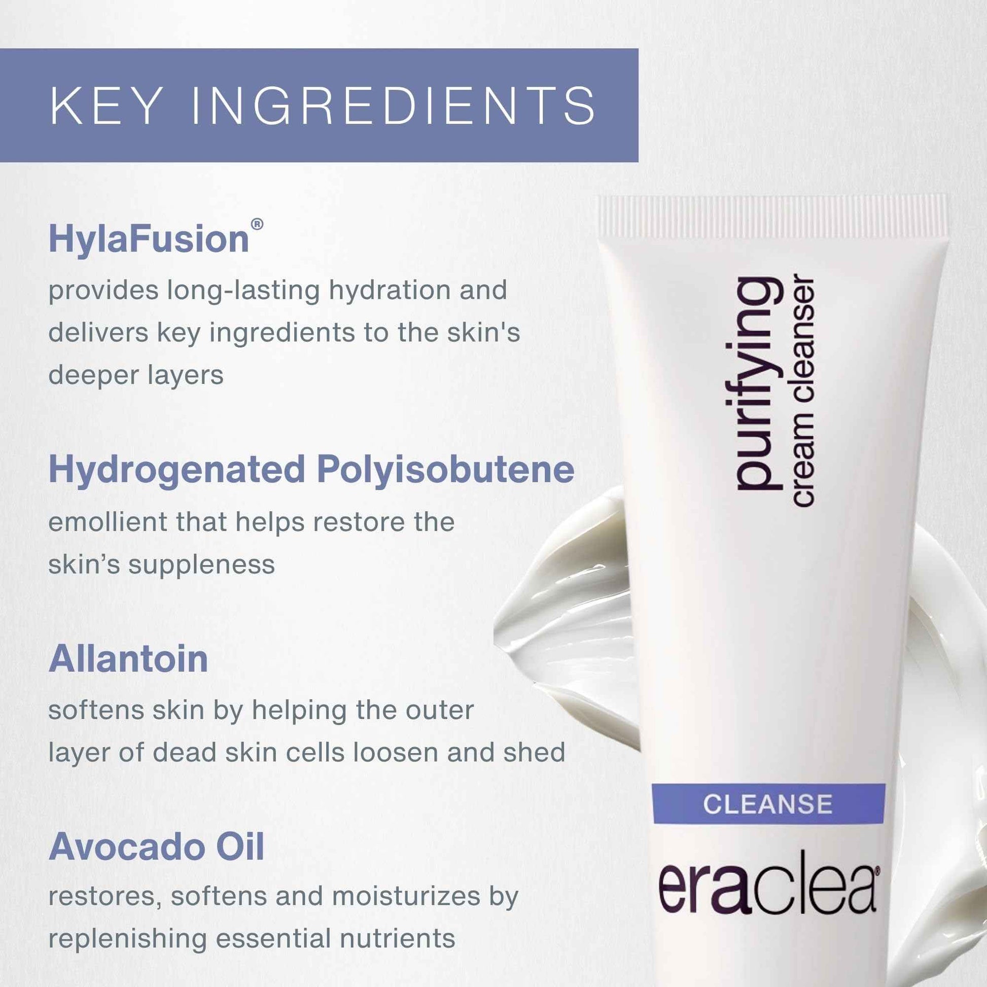 eraclea Purifying Cream Cleanser, Gentle Daily Cleanser with Hyaluronic Acid, Hydrating Face Moisturizer for Dry Skin, Soothing Face Wash Removes Impurities, Oil, and Makeup for Radiant Skin (4 fl oz)