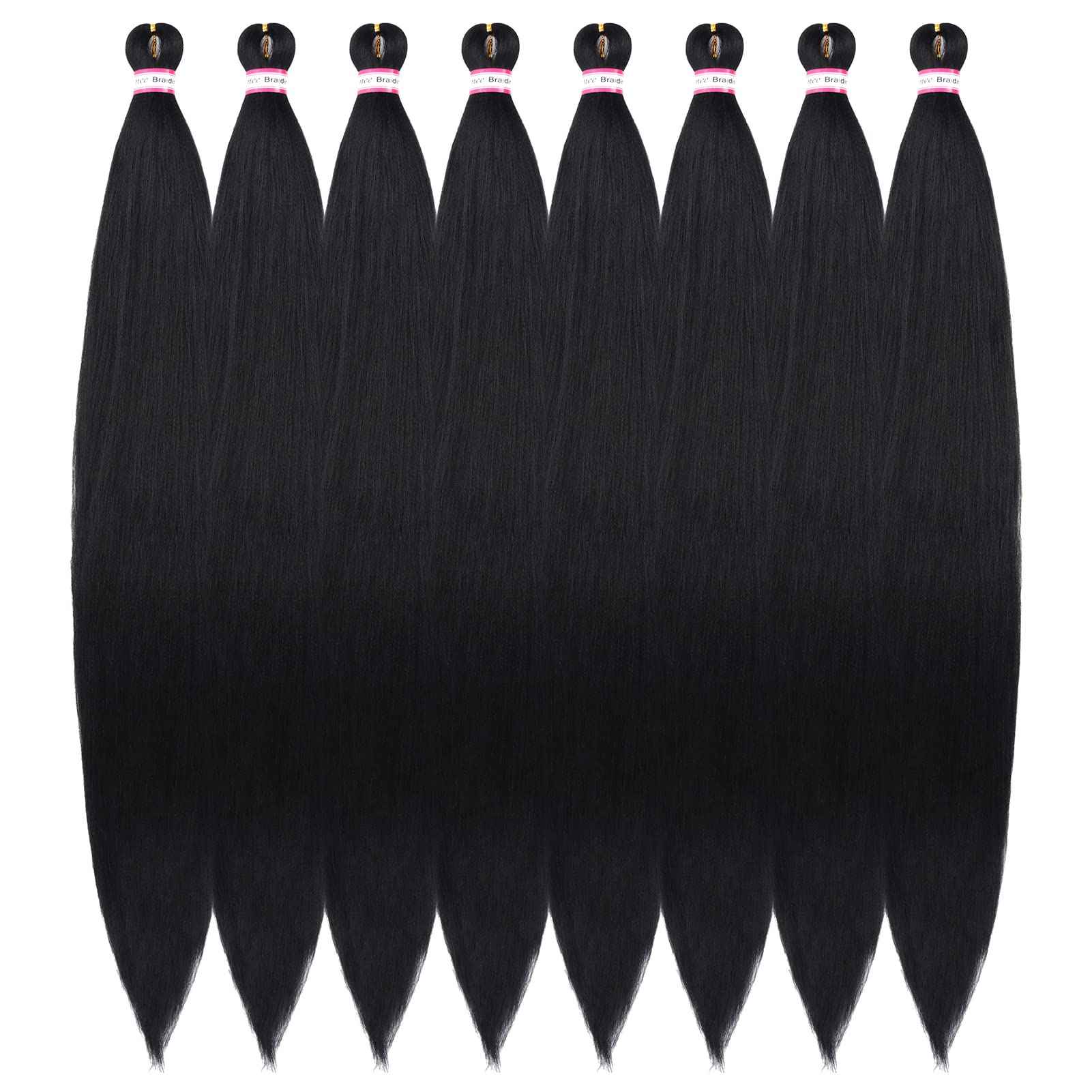 Pre Stretched Braiding Hair 8 Packs 48 Inch Natural Black Color Long Professional Hair for Braiding Twist Braids Itch Free Hot Water Setting Yaki Straight Synthetic Hair Extensions (#1B)