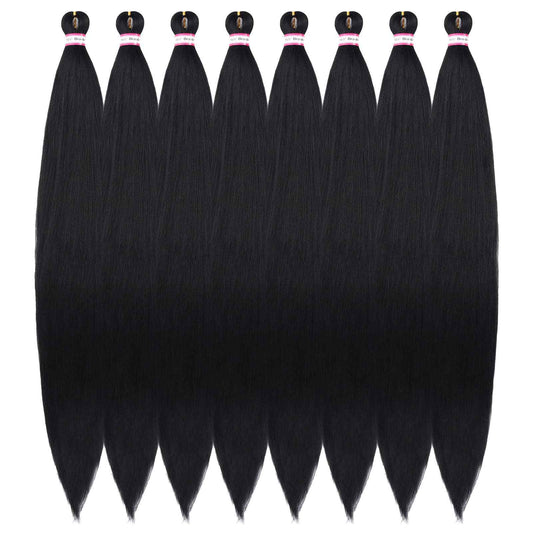 Pre Stretched Braiding Hair 8 Packs 48 Inch Natural Black Color Long Professional Hair for Braiding Twist Braids Itch Free Hot Water Setting Yaki Straight Synthetic Hair Extensions (#1B)