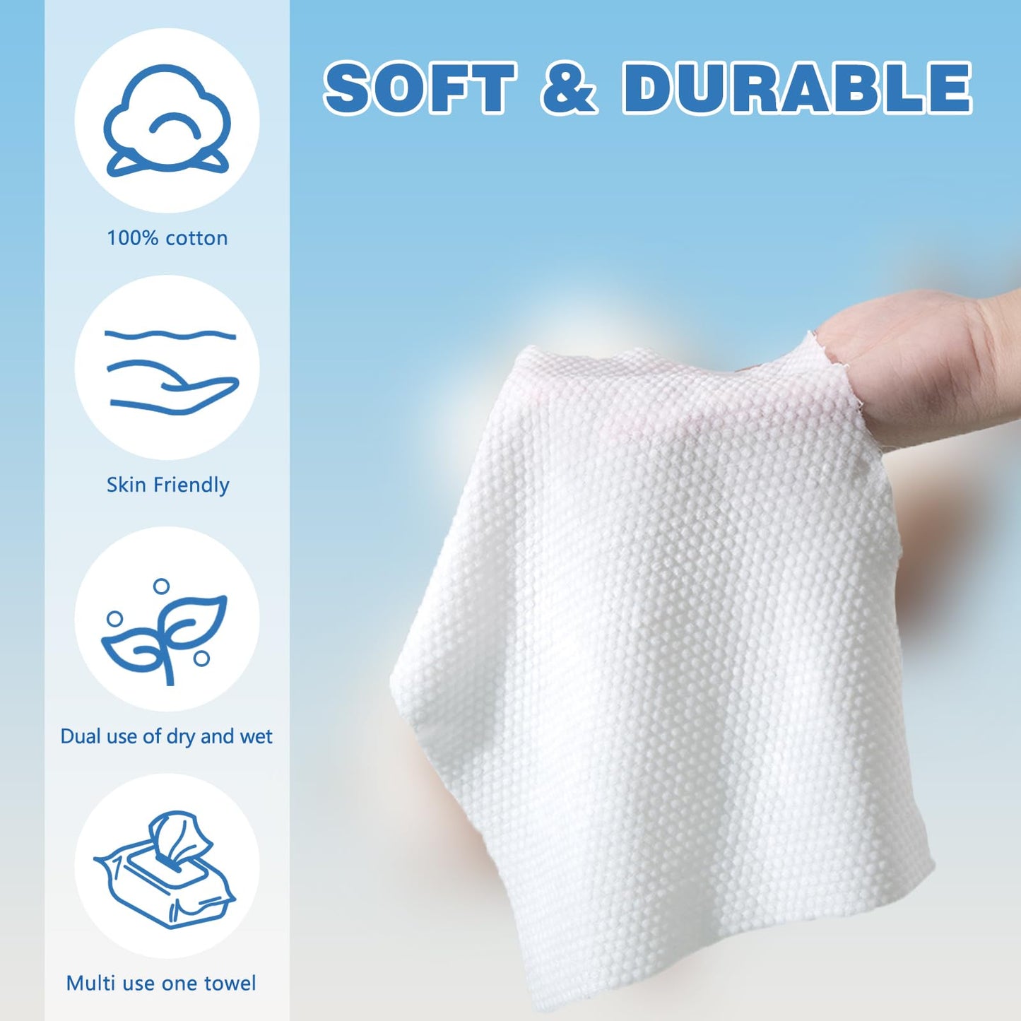 100 Count Face Towels,Disposable Face Towel,Soft Cotton Dry Wipes Facial Cloths Towelettes for Washing and Drying, Facial Tissue for Cleansing, Skincare and Makeup Remover