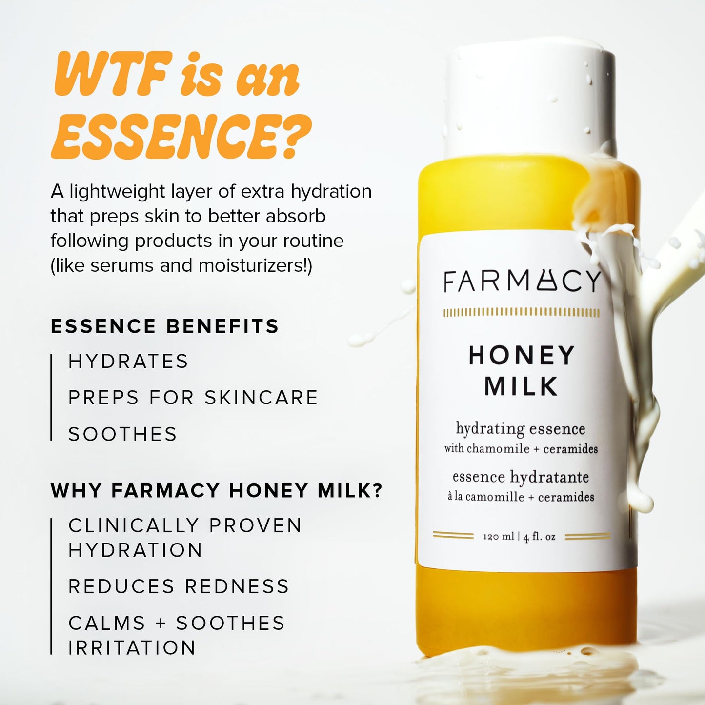 Farmacy Hydrating Essence - Hydrating Honey Milk Toner + Facial Essence to Soothe, Moisturize and Strengthen Skin Barrier - Preps Complexion for Skincare Products or Makeup Application (120ml)