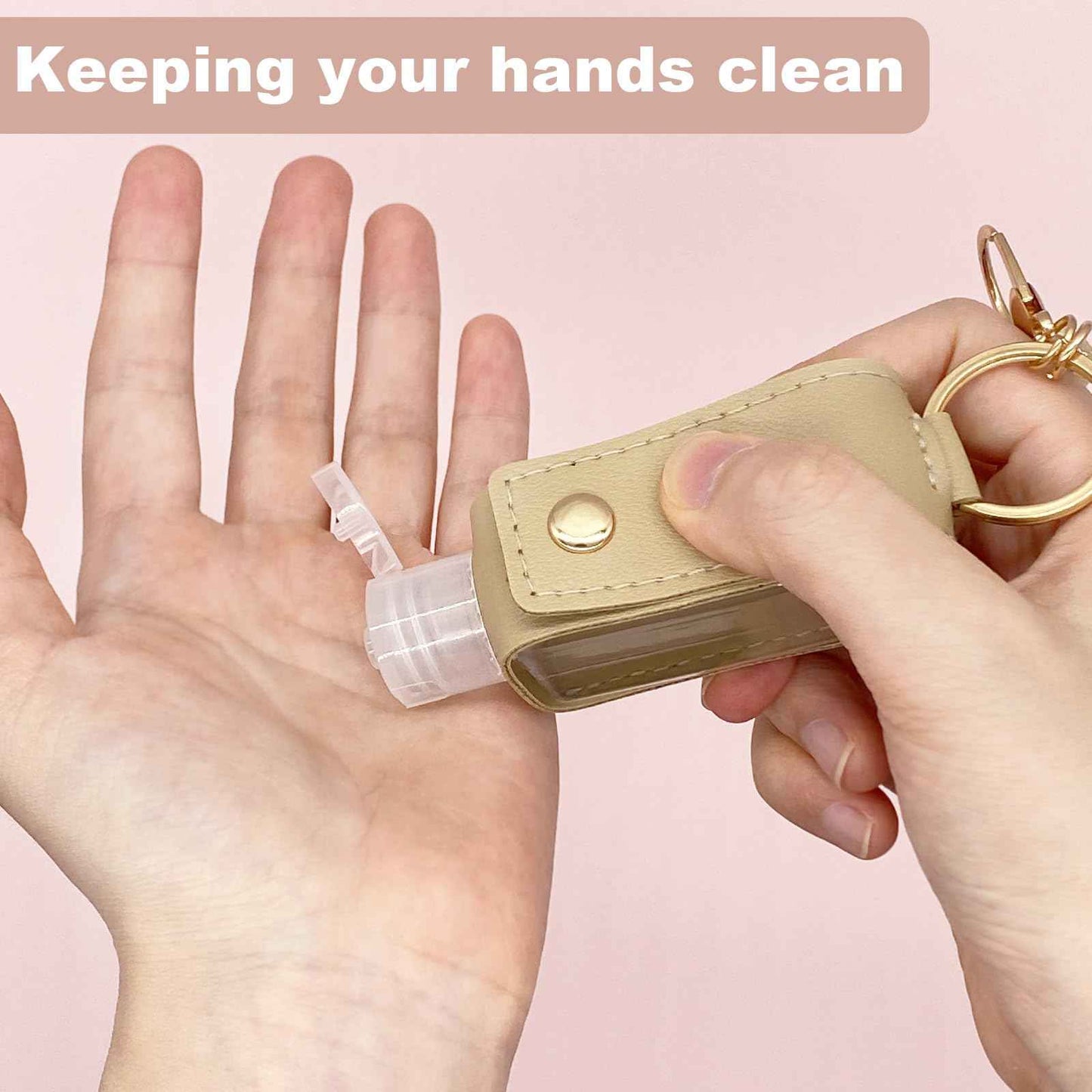 WATUNID 4 Pack Portable Travel Hand Sanitizer Keychain Holder with Funnel, Small Leather Empty Travel Size