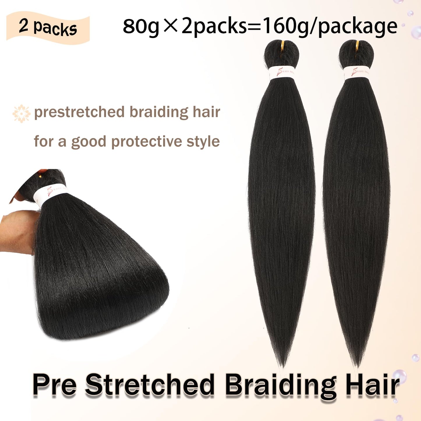 Pre Stretched Braiding Hair 26 Inch Braiding Hair 2 Packs Yaki Texture Hot Water Setting Synthetic Fiber Braiding Hair Extension Crochet Twist Braids (26inch 2Packs 1B#)