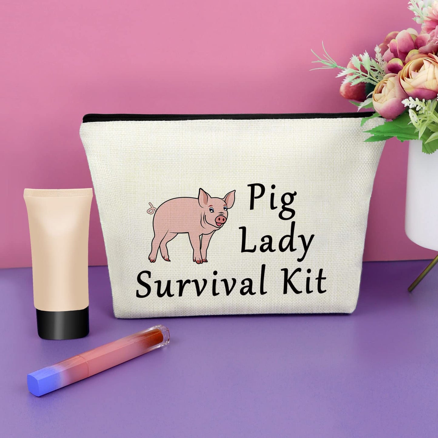 Pig Gifts for Girls Pig Lover Gift Makeup Bag Animal Lover Birthday Gifts for Women Cute Pig Themed Gifts Cosmetic Bag Pink Pig Gifts for Sister Friend Birthday Christmas Gifts Travel Pouch