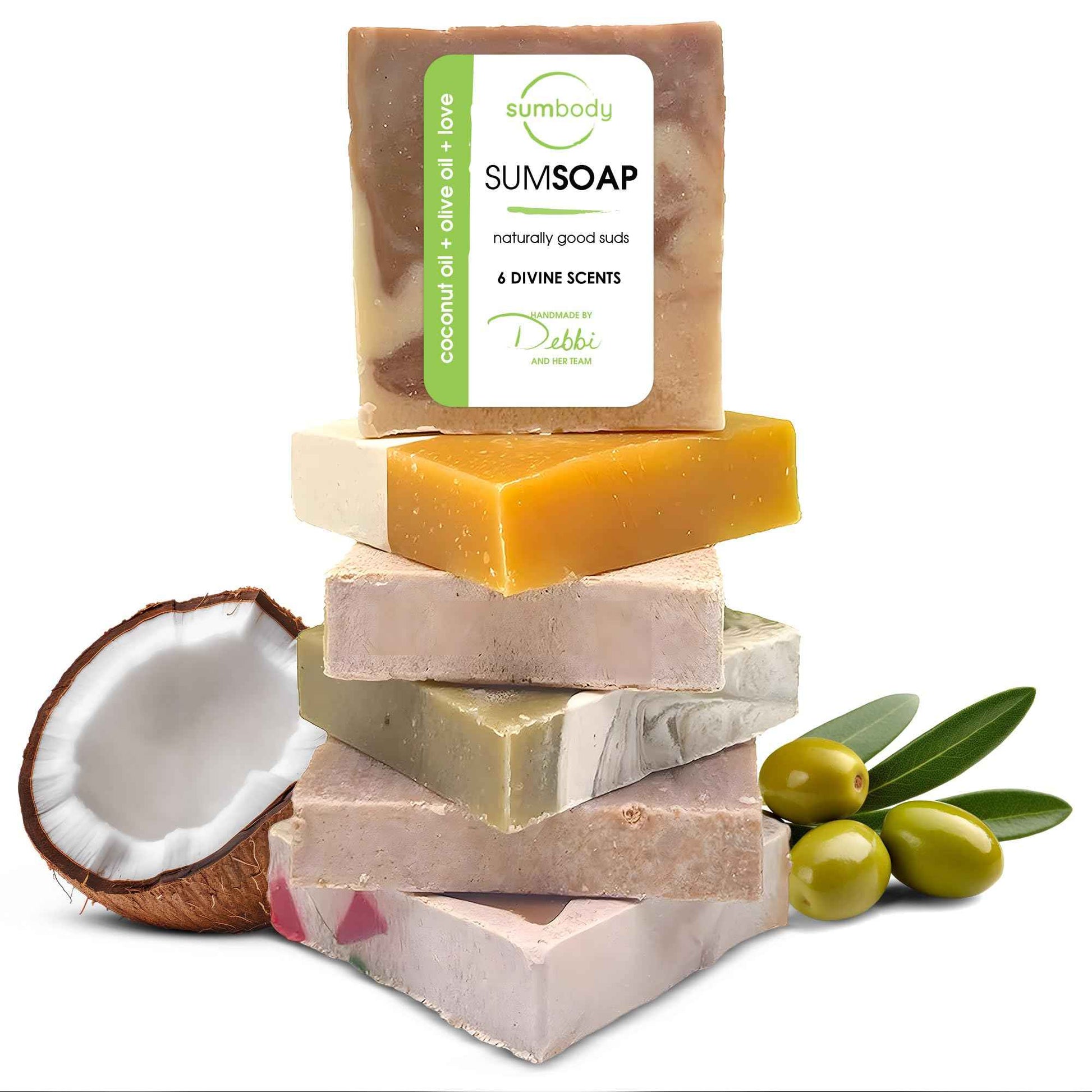 Sumbody USA Made Handmade Soap Bar (6pk) Heavenly Hydration Dry, Sensitive Skin, Moisturizing Soap For Face, Hands, Body Self Care Gift Set Men & Women - Goat Milk Citrus Vanilla Coconut Variety Pack