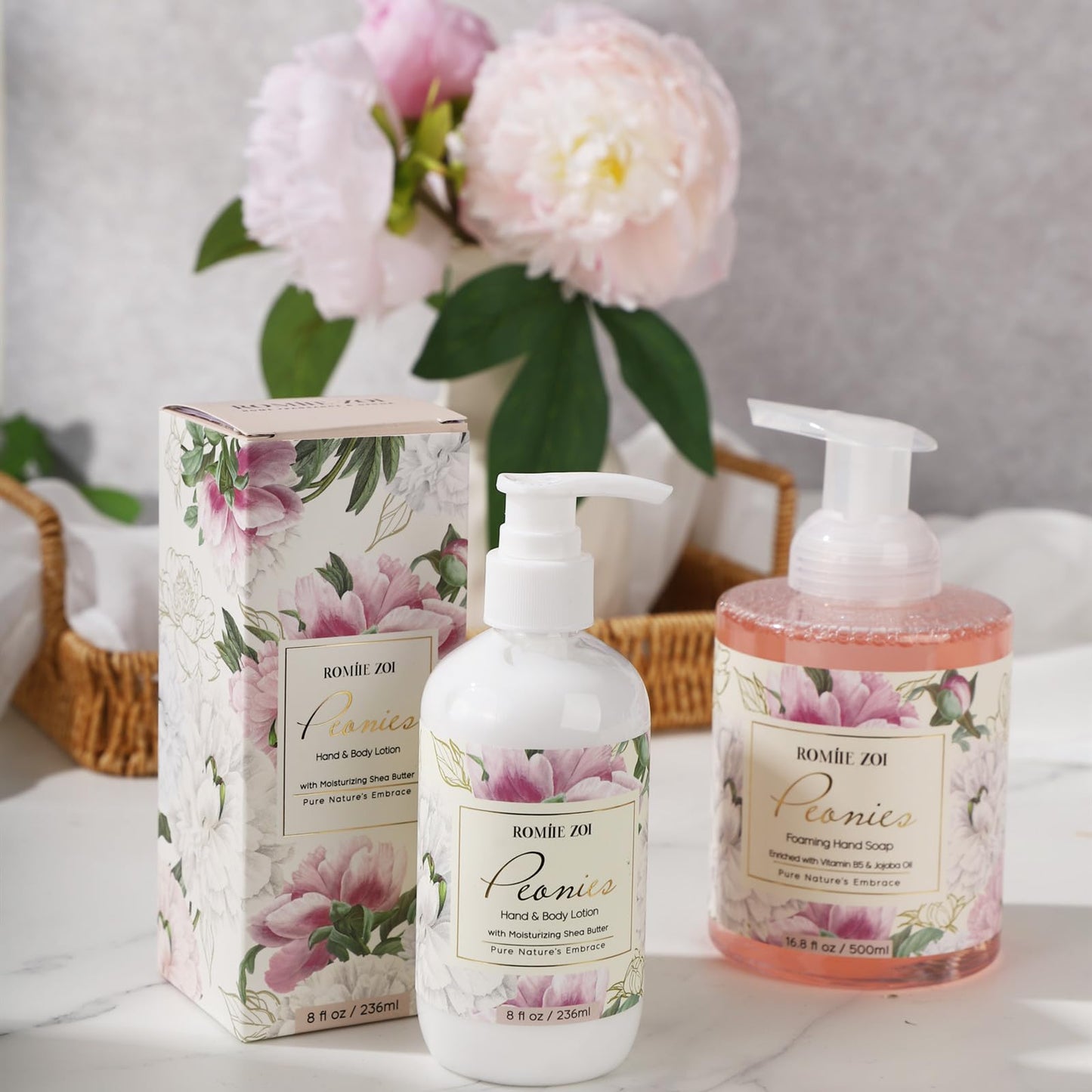 ROMIIE ZOI Foaming Hand Soap with Gift Box - Peonies - 500ml/ 16.8 fl.oz(Pack of 2)