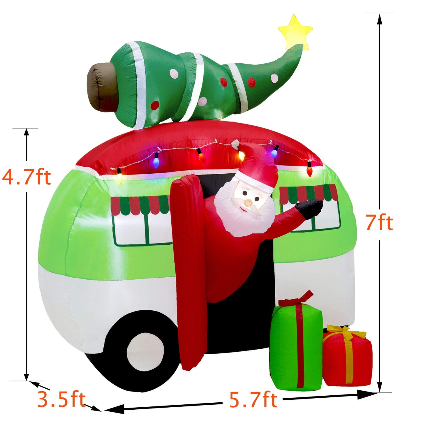 ATDAWN 7 ft Christmas Inflatable Santa Claus Driving a Car with Christmas Tree and Gift Boxes, Blow Up Lighted Yard Decoration, Inflatable Christmas Holiday Outdoor Lawn Yard Garden Decorations