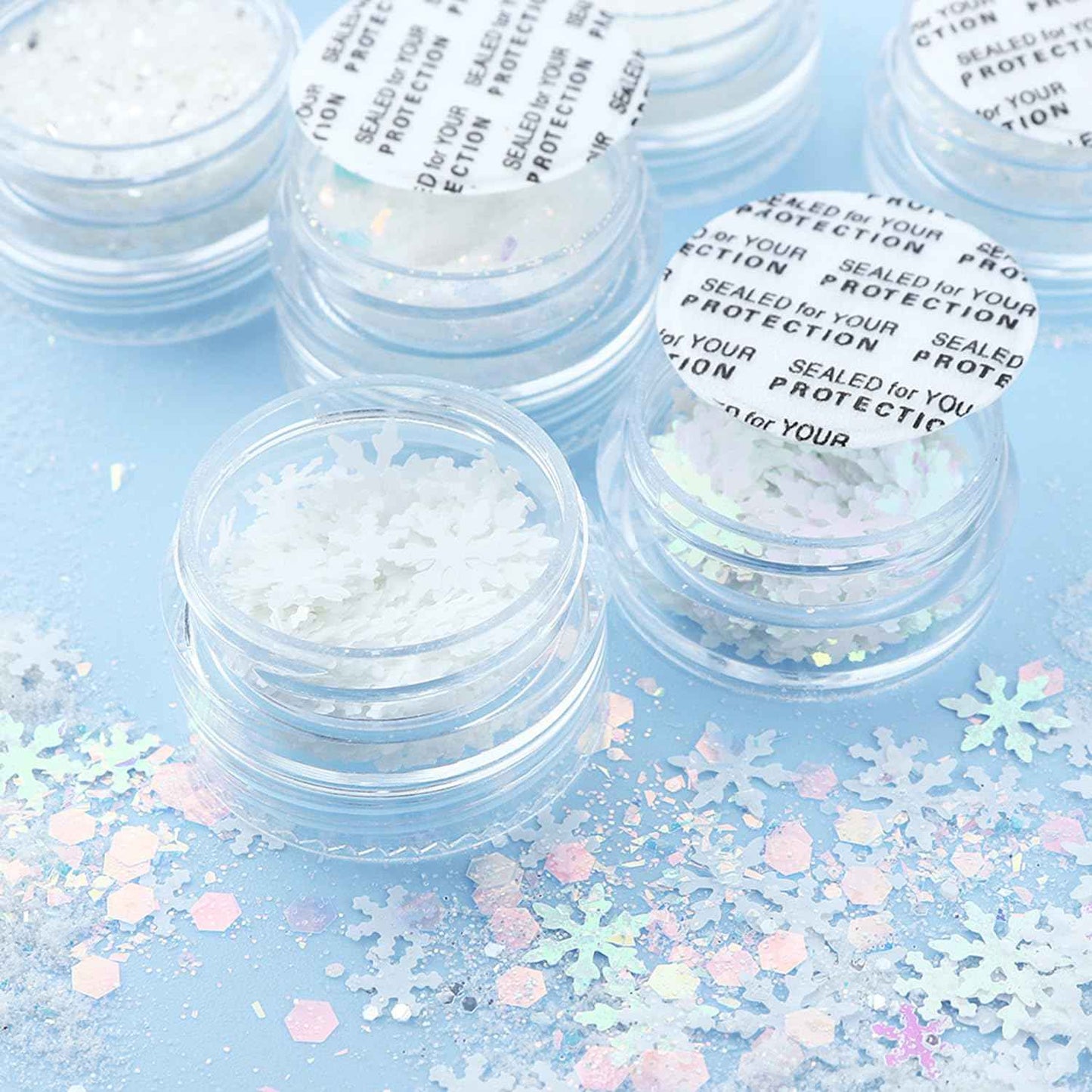 Totelux White Nail Glitter Powder Snowflakes Nail Sequins 6 Jars Winter Snowflakes Nail Art Flakes Powder Kit for Acrylic Christmas Nails Decorations DIY Crafts
