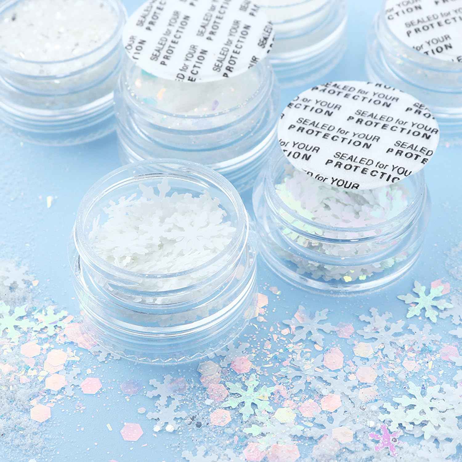 Totelux White Nail Glitter Powder Snowflakes Nail Sequins 6 Jars Winter Snowflakes Nail Art Flakes Powder Kit for Acrylic Christmas Nails Decorations DIY Crafts